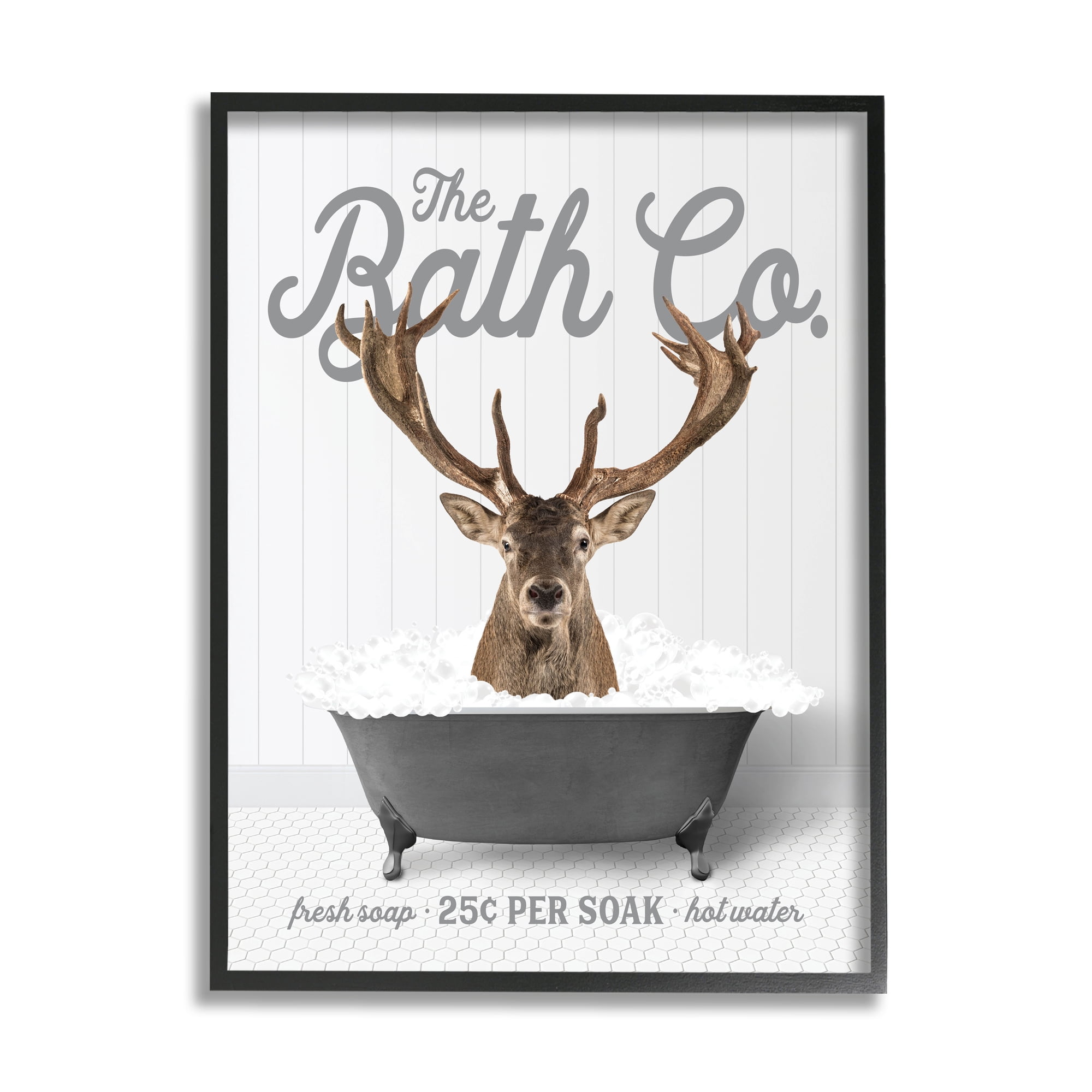 Stupell Industries Deer in Bubble Bath Animals & Insects Painting Black Framed Art Print Wall Art, 16 x 20