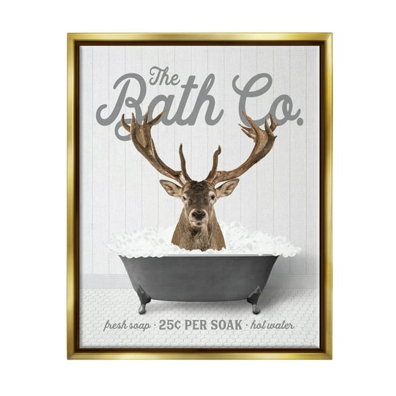 Stupell Industries Deer in Bubble Bath Animals & Insects Painting Gold Floater Framed Art Print Wall Art, 25 x 31