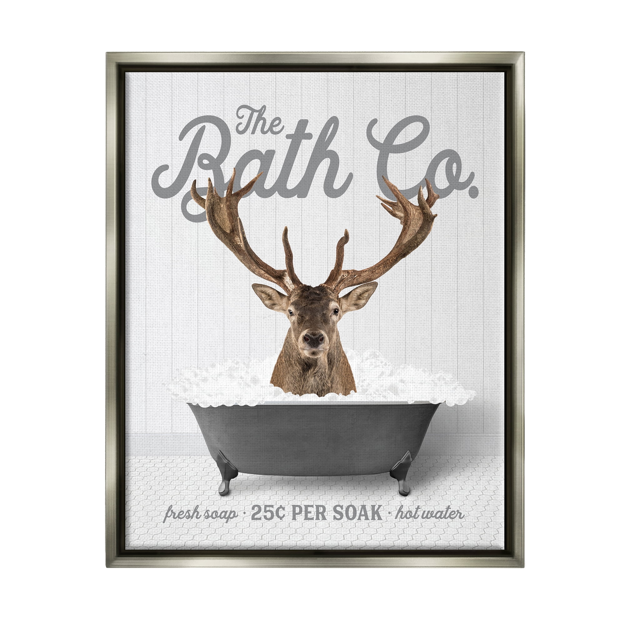 Stupell Industries Deer in Bubble Bath Animals & Insects Painting Gray Floater Framed Art Print Wall Art, 17 x 21