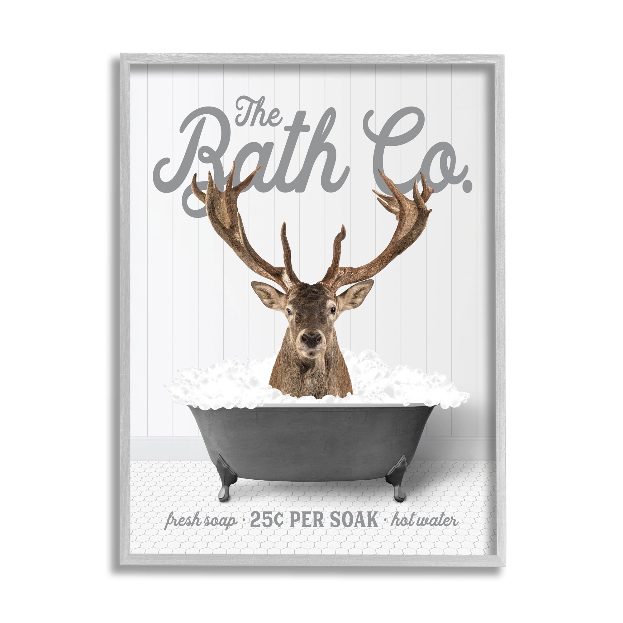 Stupell Industries Deer in Bubble Bath Animals & Insects Painting Gray Framed Art Print Wall Art, 24 x 30