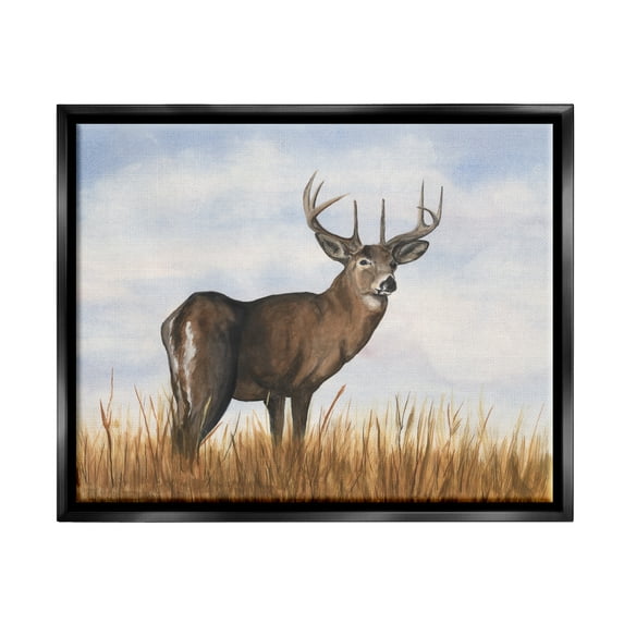 Stupell Industries Deer in Cloudy Landscape Animals & Insects Painting Black Floater Framed Canvas Art Print Wall Art, 21 x 17