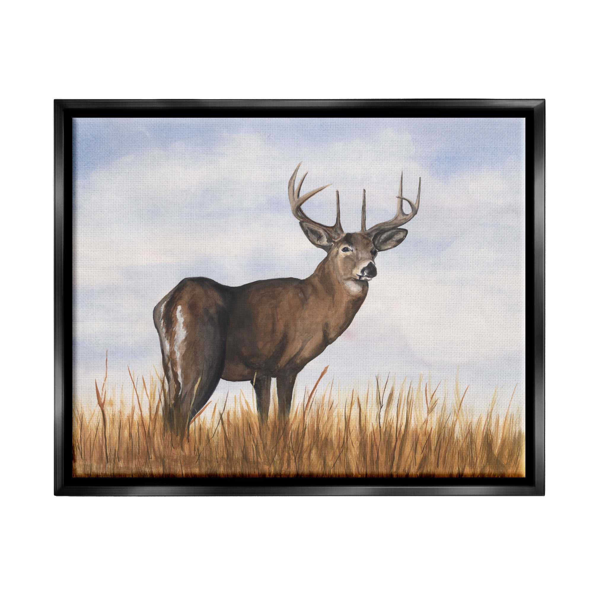 Stupell Industries Deer in Cloudy Landscape Animals & Insects Painting Black Floater Framed Canvas Art Print Wall Art, 31 x 25