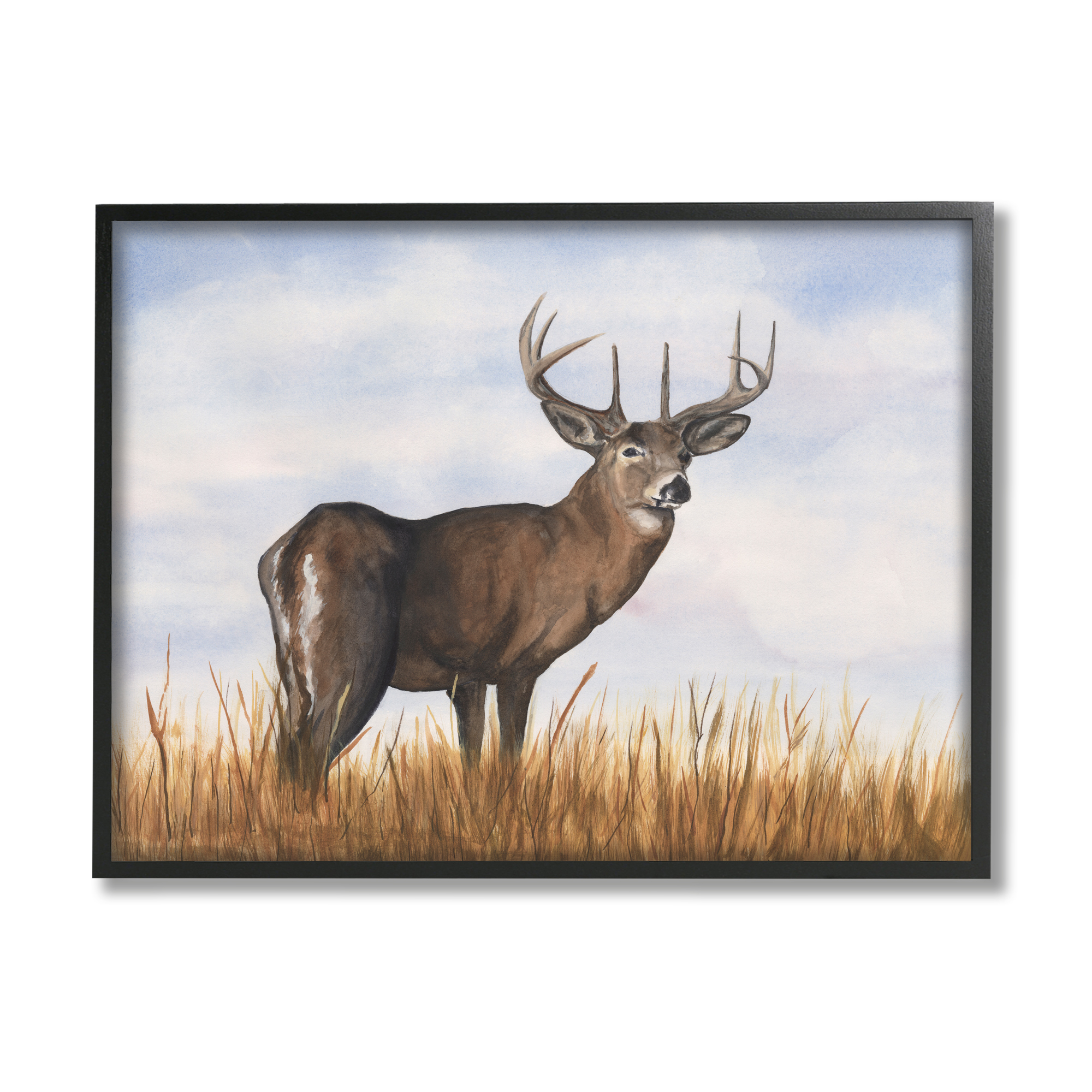 Stupell Industries Deer in Cloudy Landscape Animals & Insects Painting Black Framed Art Print Wall Art, 30 x 24