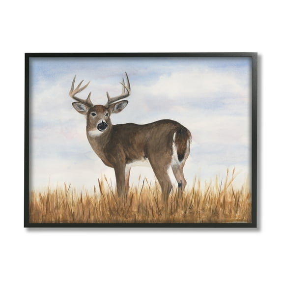 Stupell Industries Deer in Country Grass Animals & Insects Painting Black Framed Art Print Wall Art, 14 x 11