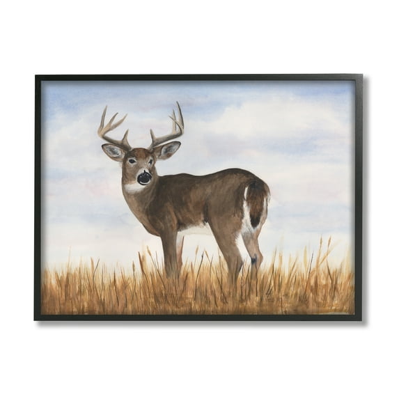 Stupell Industries Deer in Country Grass Animals & Insects Painting Black Framed Art Print Wall Art, 14 x 11