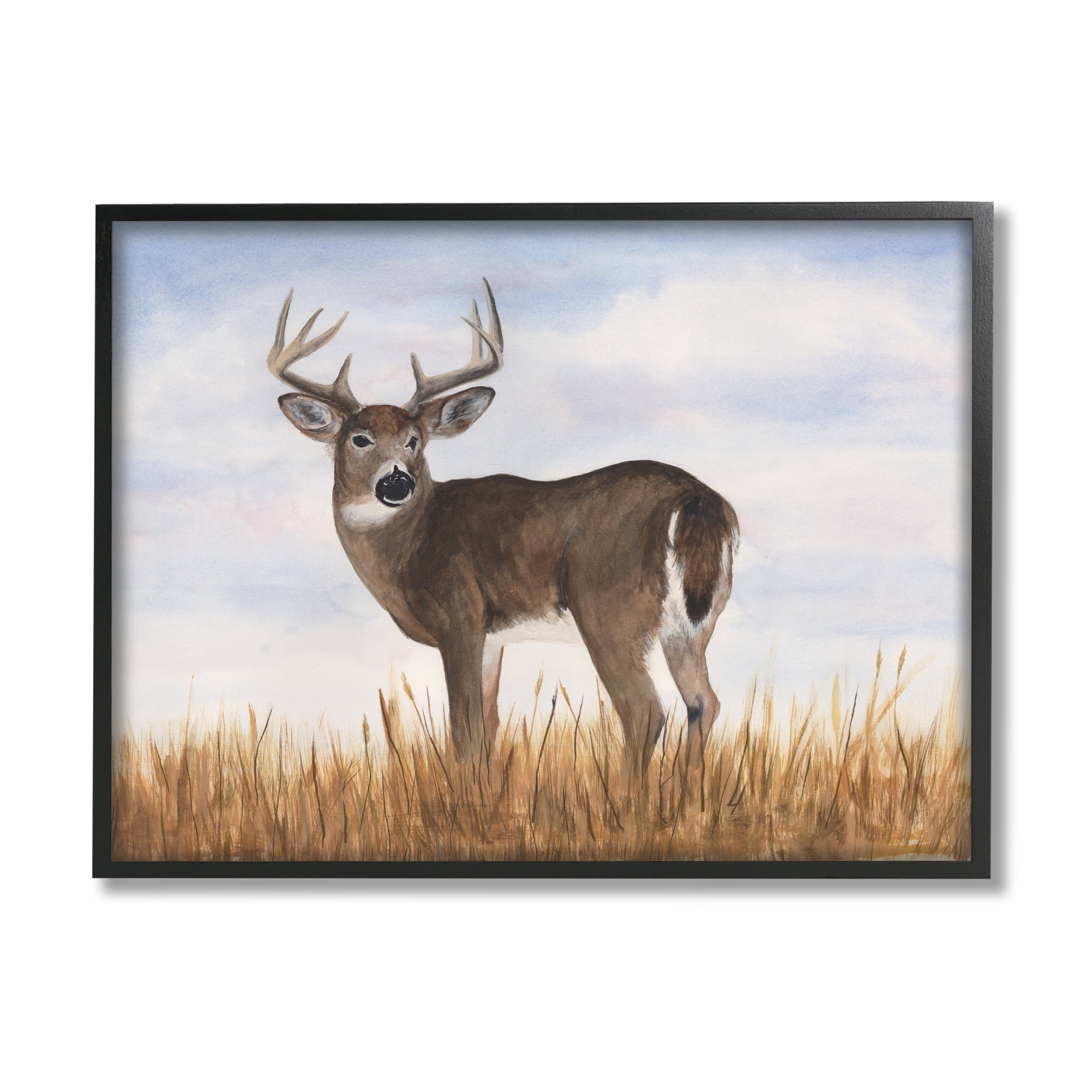 Stupell Industries Deer in Country Grass Animals & Insects Painting Black Framed Art Print Wall Art, 20 x 16