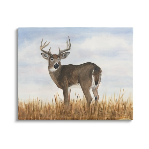 Stupell Industries Deer in Country Grass Animals & Insects Painting Gallery Wrapped Canvas Art Print Wall Art, 20 x 16