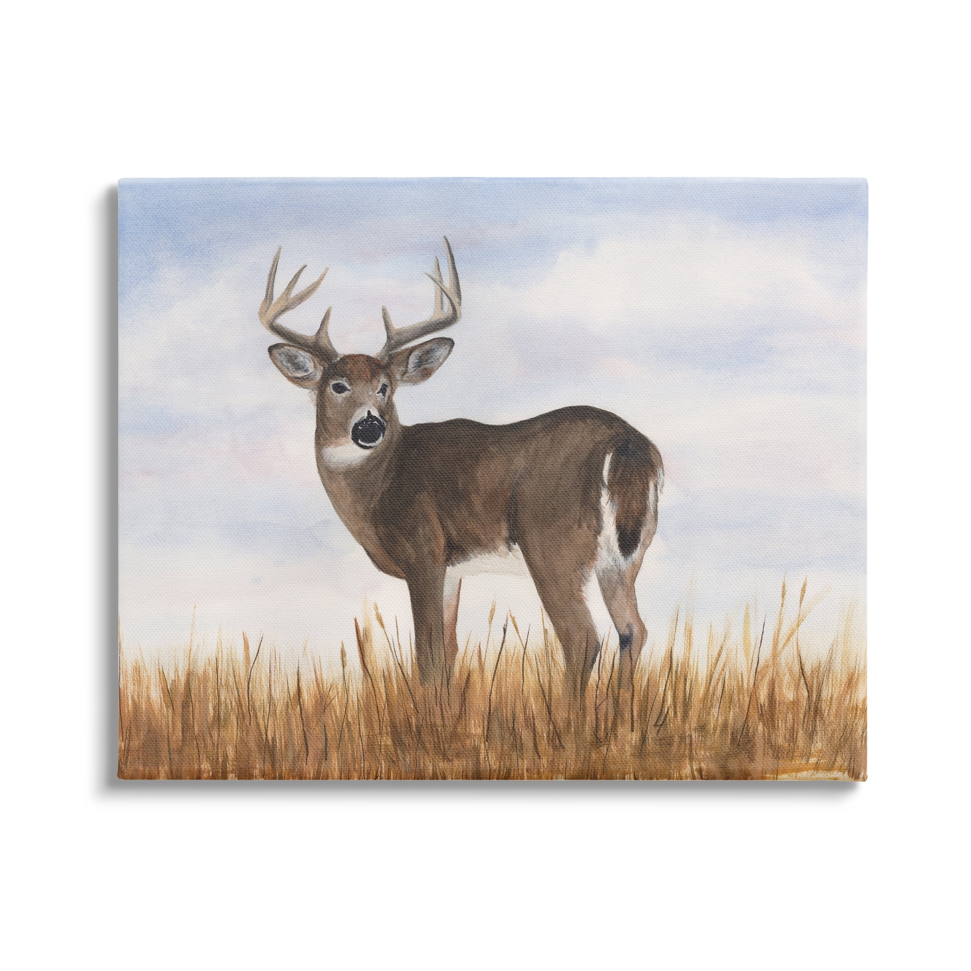 Stupell Industries Deer in Country Grass Animals & Insects Painting Gallery Wrapped Canvas Art Print Wall Art, 30 x 24