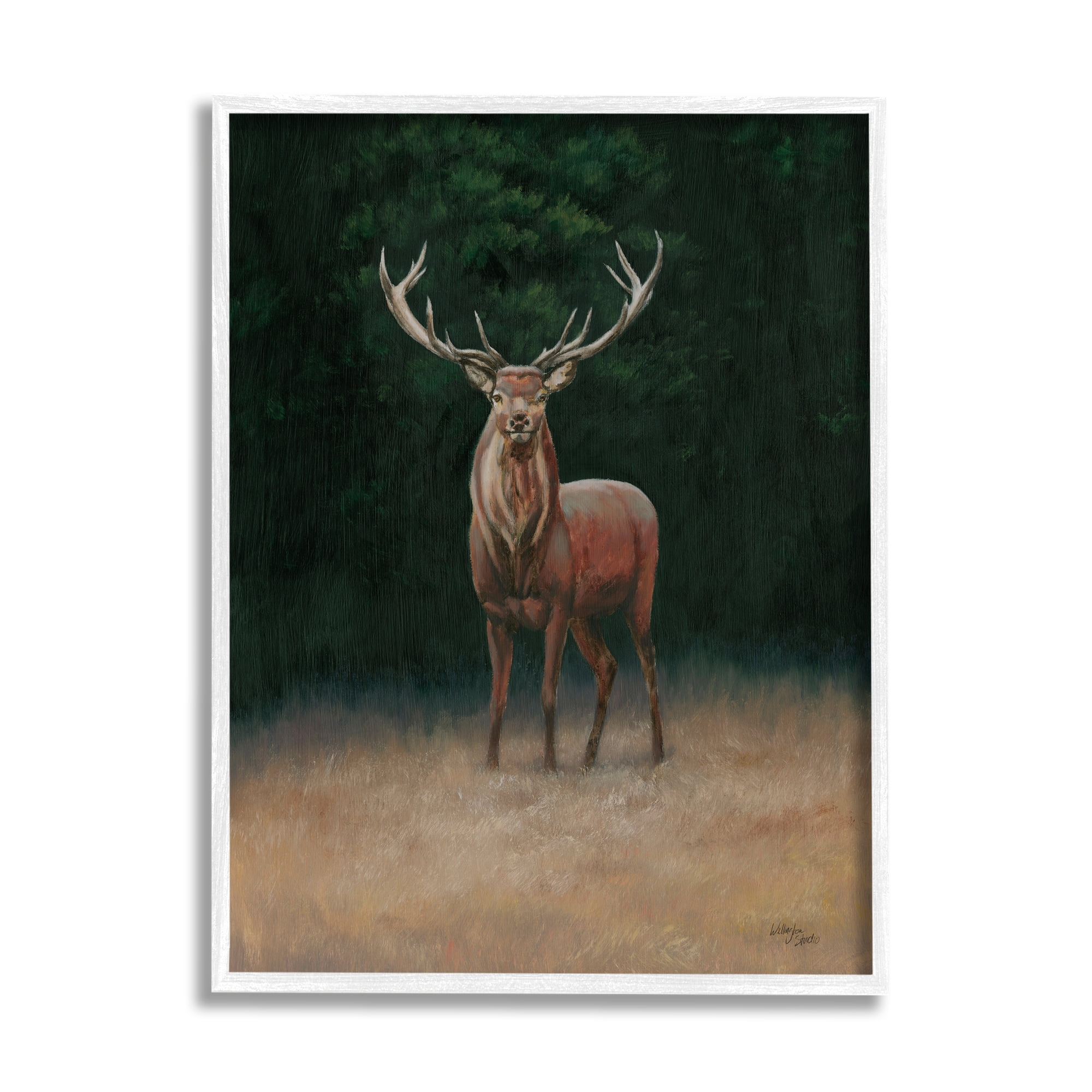 Stupell Industries Deer in Forest Clearing Animals & Insects Painting White Framed Art Print Wall Art, 11 x 14