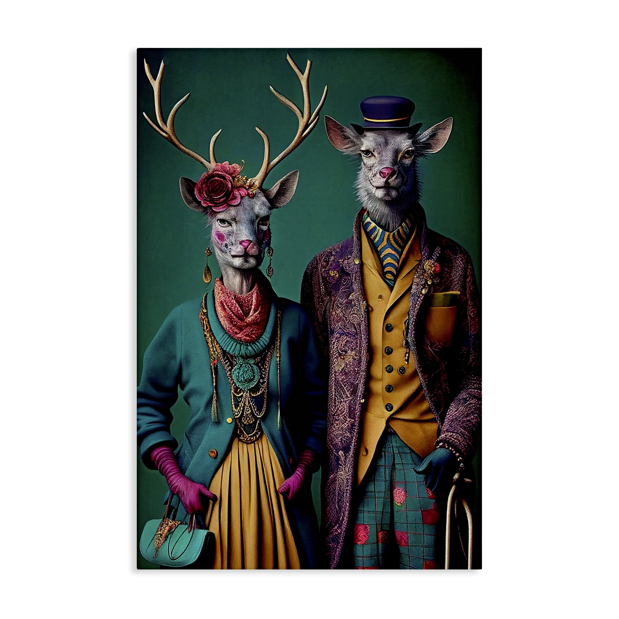 Stupell Industries Deer in Historic Clothes Novelty Painting Gallery Wrapped Canvas Art Print Wall Art, 20 x 30