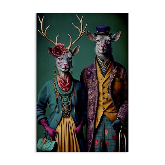 Stupell Industries Deer in Historic Clothes Novelty Painting Gallery Wrapped Canvas Art Print Wall Art, 24 x 36