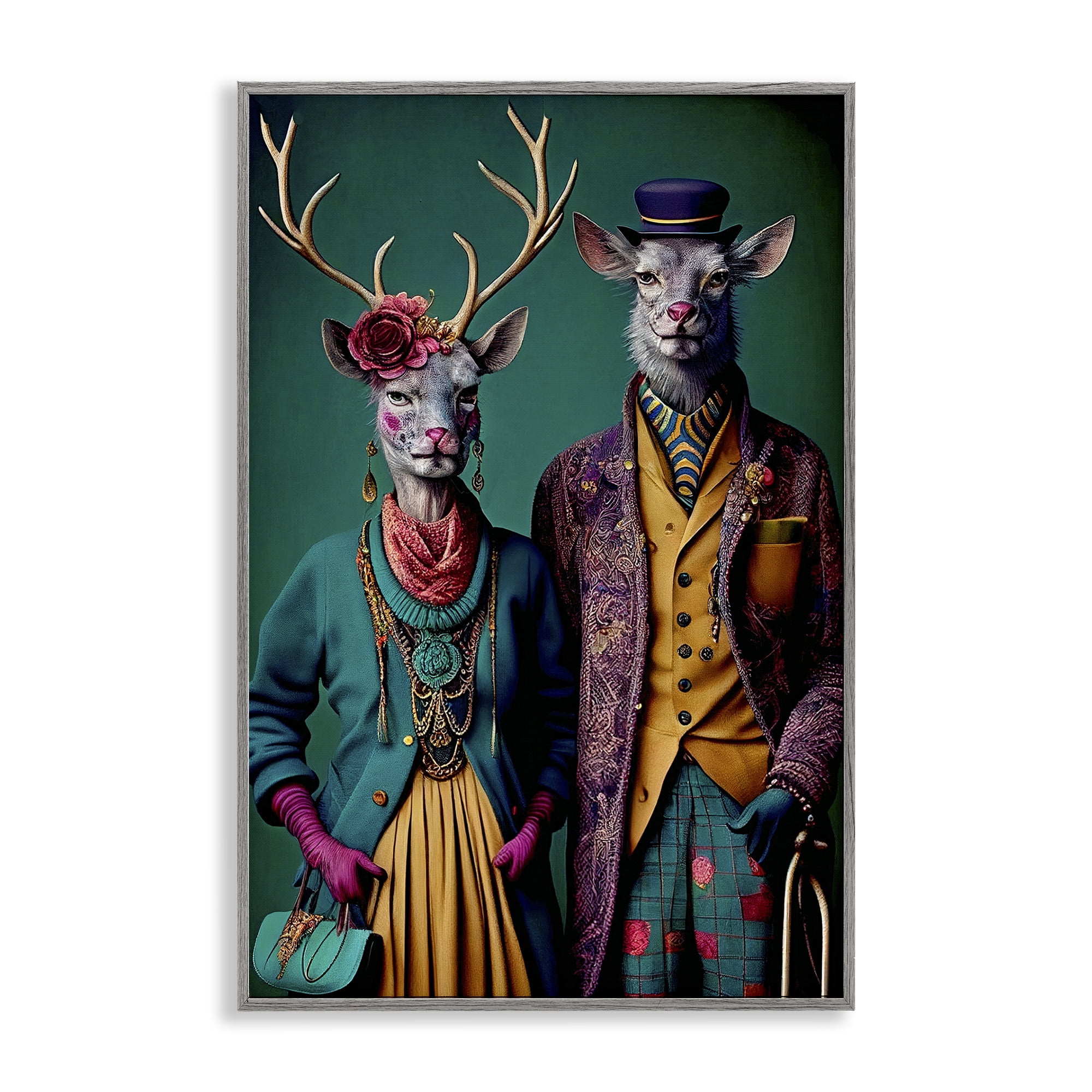 Stupell Industries Deer in Historic Clothes Novelty Painting Gray Framed Art Print Wall Art, 20 x 30