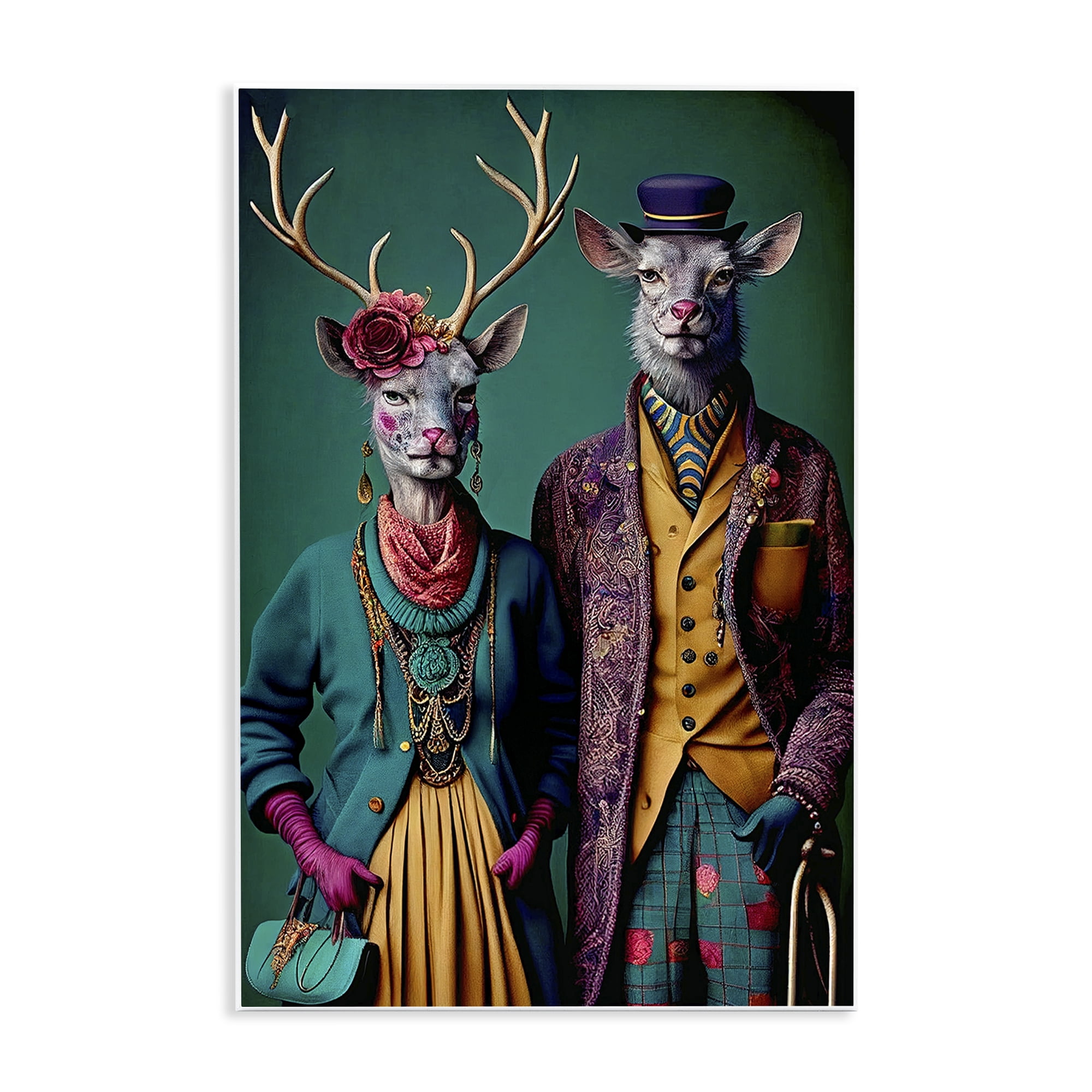 Stupell Industries Deer in Historic Clothes Novelty Painting Unframed Art Print Wall Art, 10 x 15