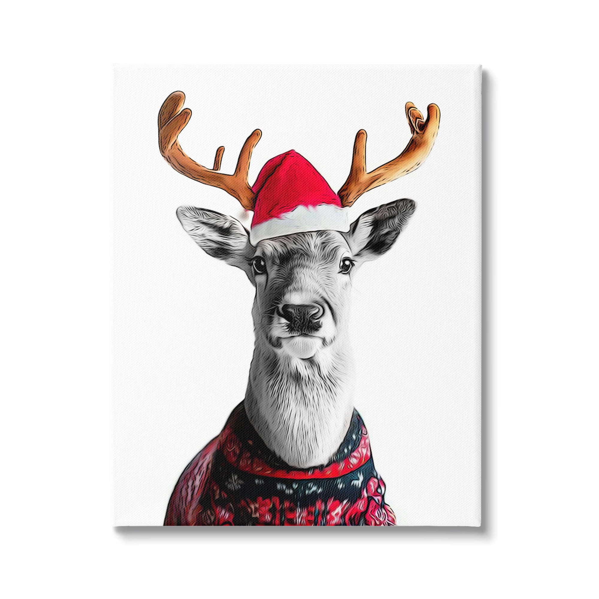 Stupell Industries Deer in Holiday Sweater Holiday Painting Gallery Wrapped Canvas Art Print Wall Art, 30 x 40