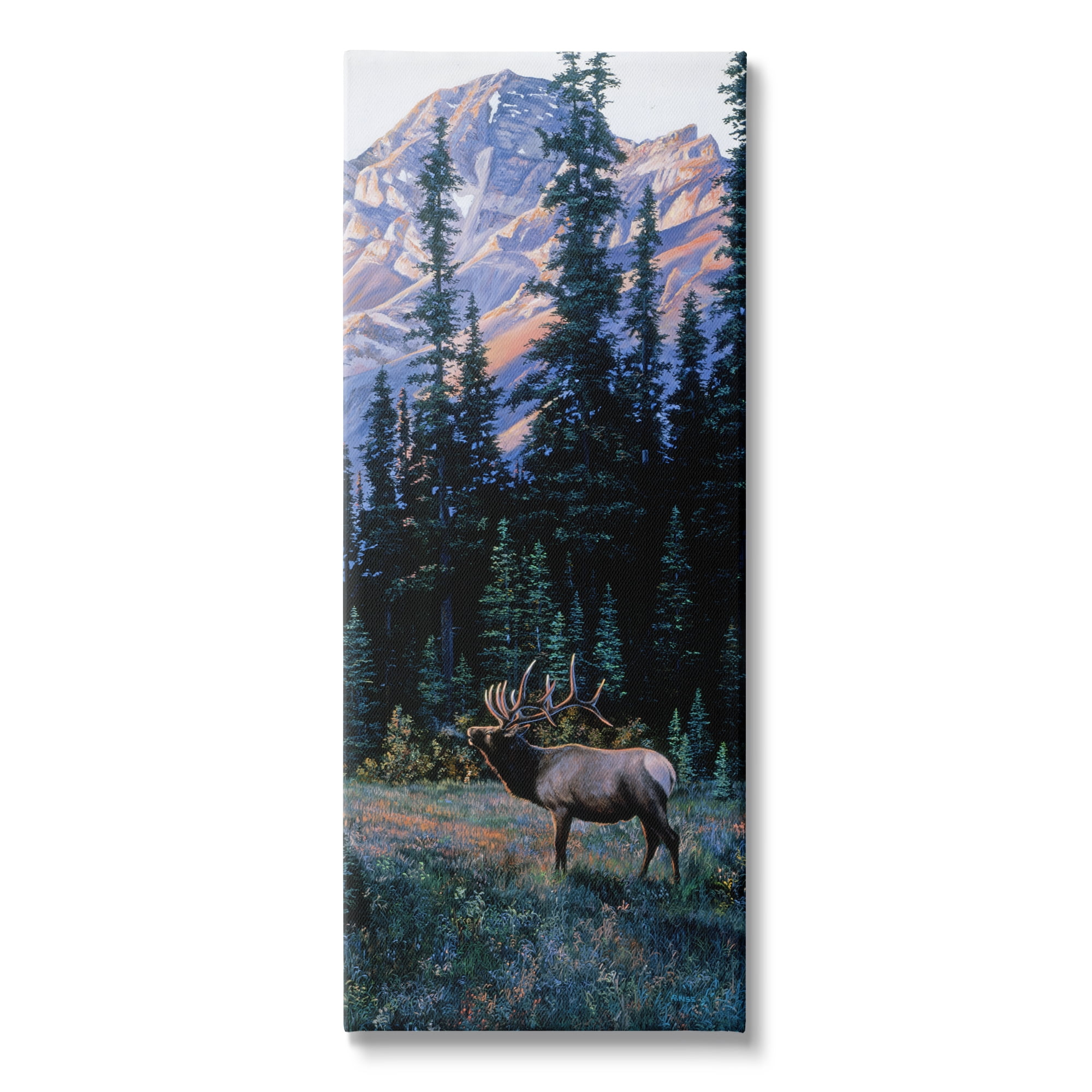 Stupell Industries Deer in Mountain Landscape Nature Painting Gallery Wrapped Canvas Print Wall Art, 17 x 40