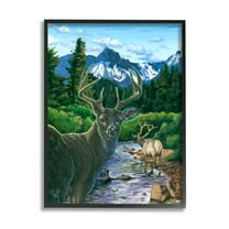 Stupell Industries Deer in Mountain Scenery Animals & Insects Painting Black Framed Art Print Wall Art, 11 x 14