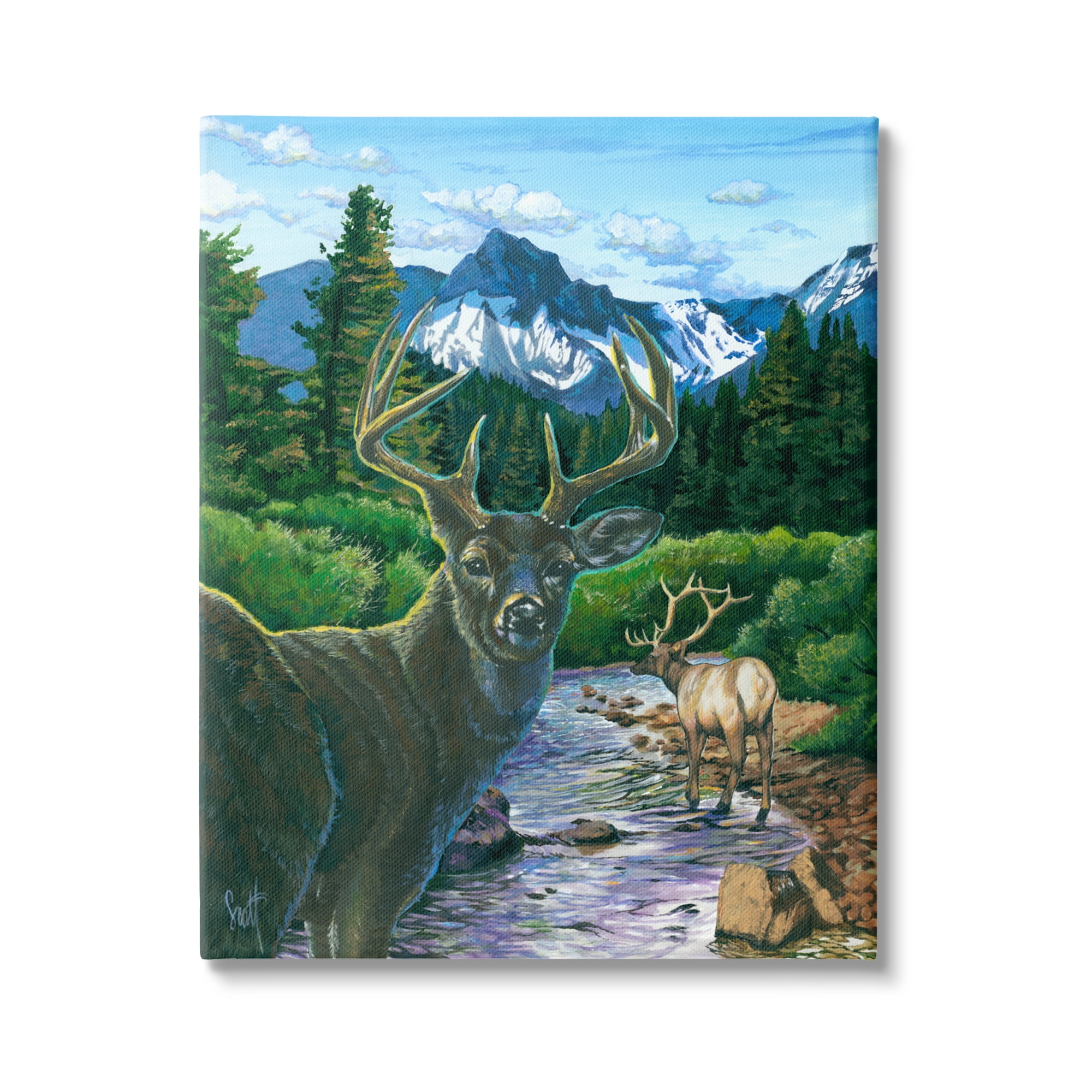 Stupell Industries Deer in Mountain Scenery Animals & Insects Painting Gallery Wrapped Canvas Print Wall Art, 24 x 30