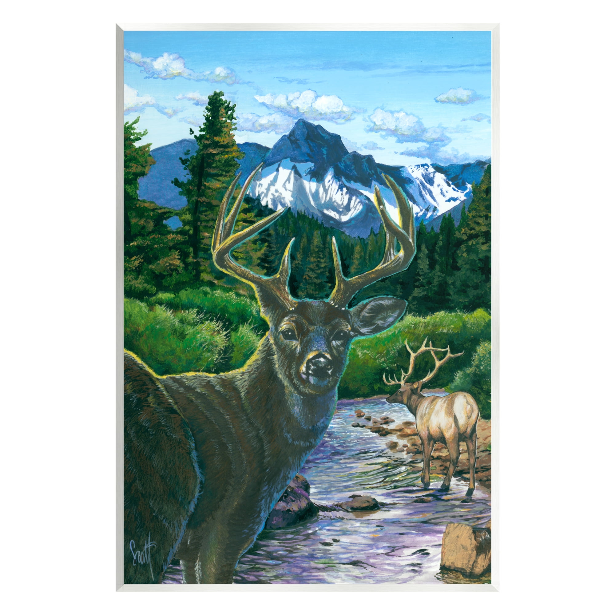 Stupell Industries Deer in Mountain Scenery Animals & Insects Painting Unframed Art Print Wall Art, 10 x 15