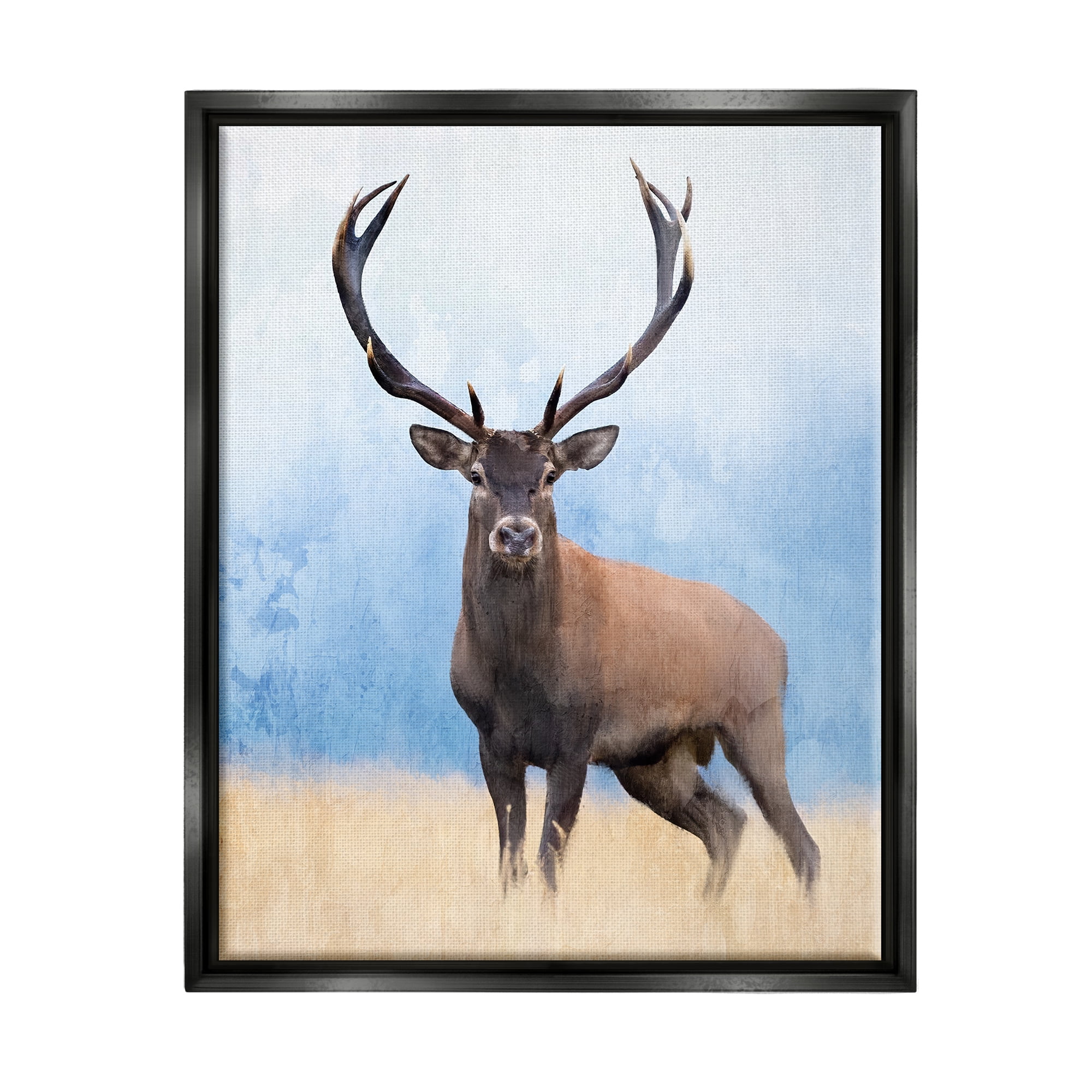 Stupell Industries Deer in Open Field Animals & Insects Painting Black Floater Framed Canvas Art Print Wall Art, 25 x 31
