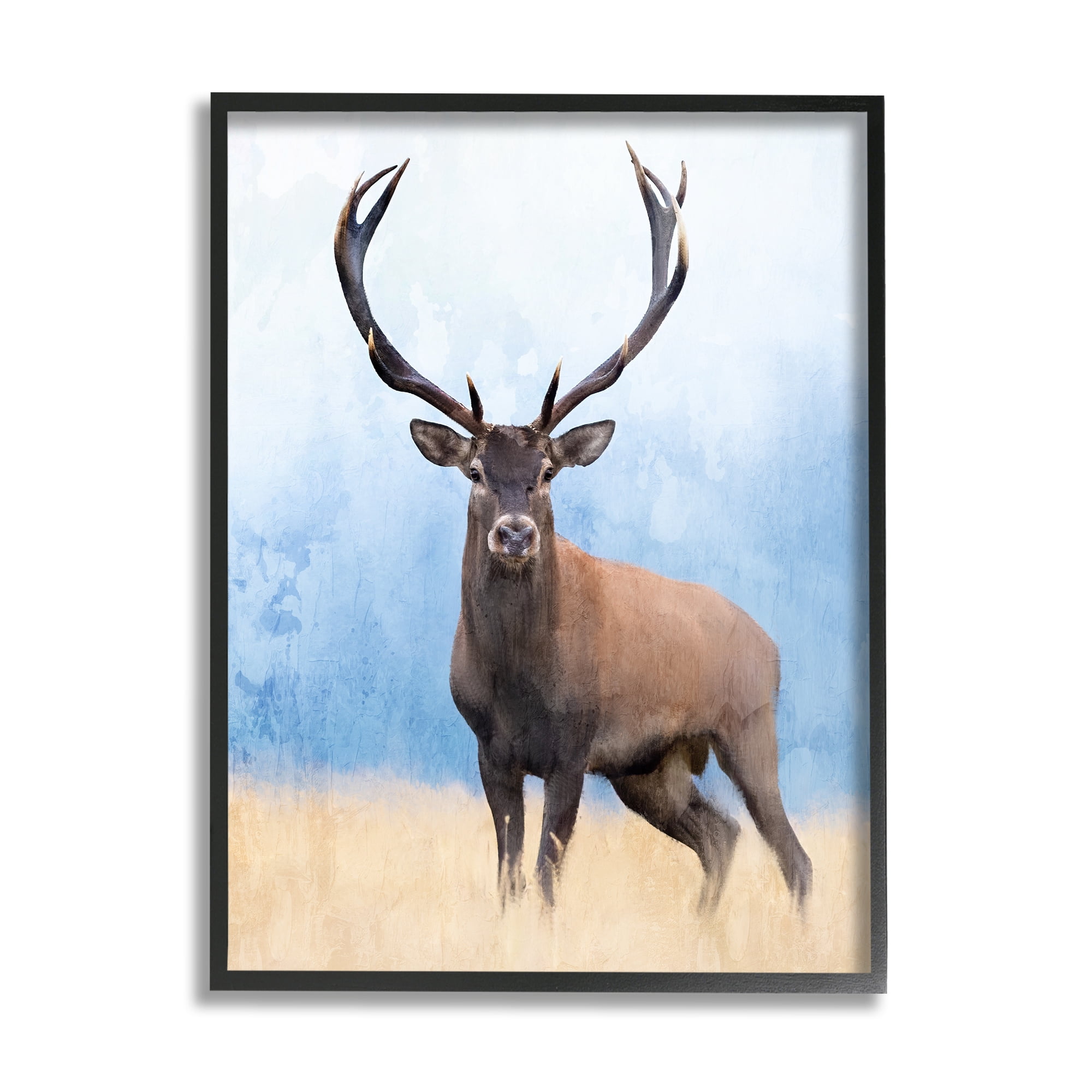 Stupell Industries Deer in Open Field Animals & Insects Painting Black Framed Art Print Wall Art, 24 x 30