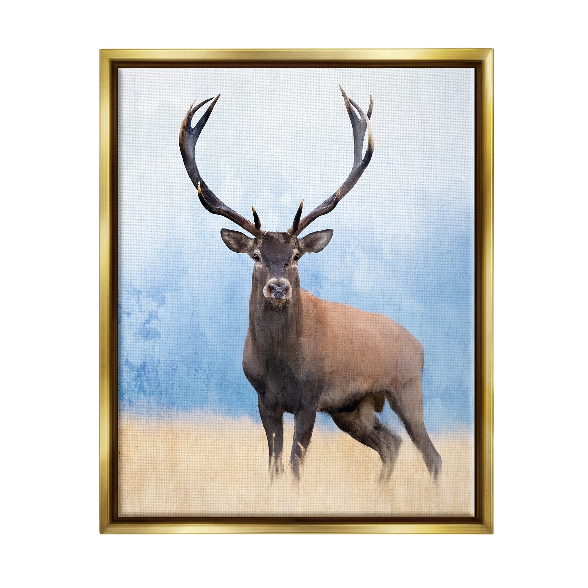 Stupell Industries Deer in Open Field Animals & Insects Painting Gold Floater Framed Canvas Art Print Wall Art, 25 x 31