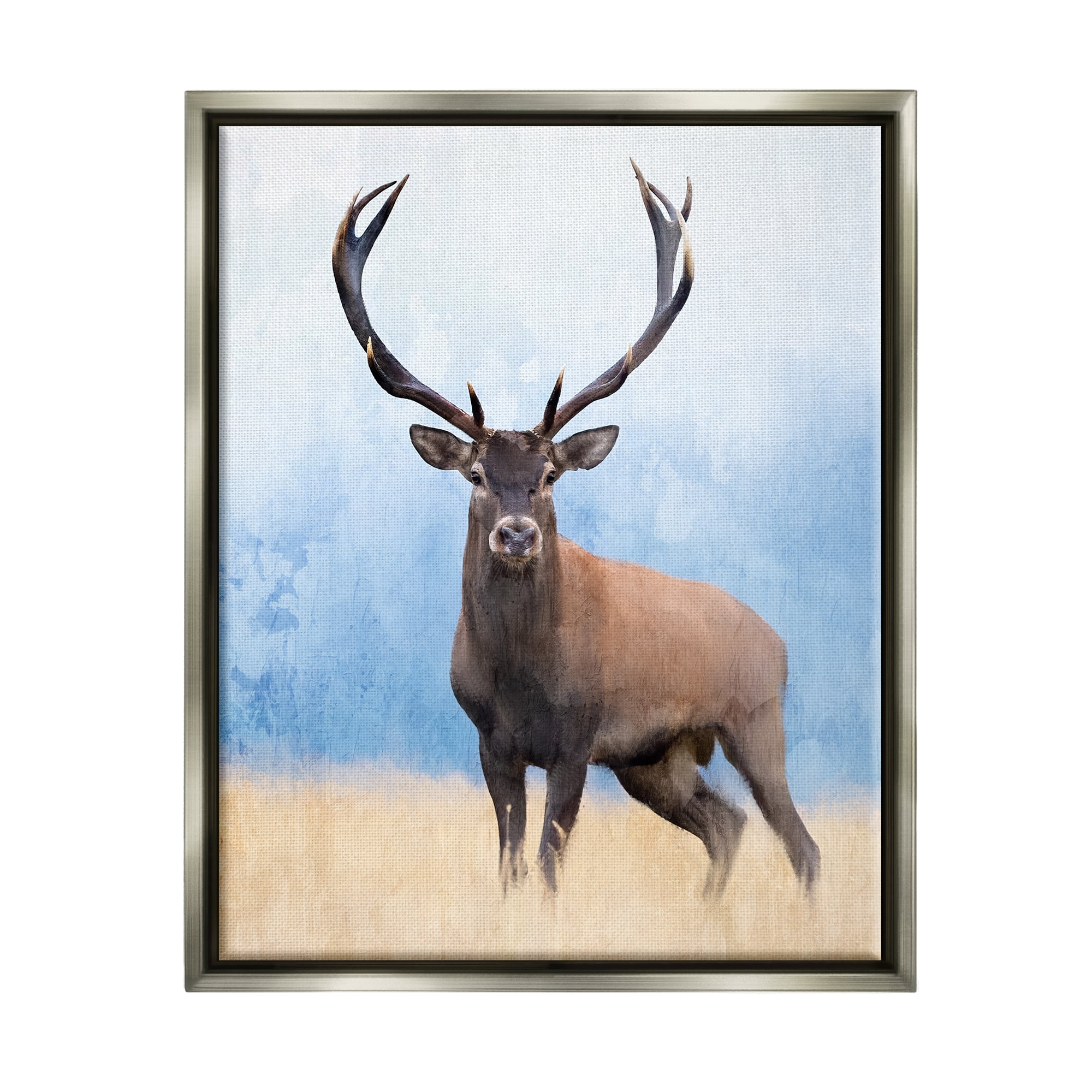 Stupell Industries Deer in Open Field Animals & Insects Painting Gray Floater Framed Canvas Art Print Wall Art, 17 x 21