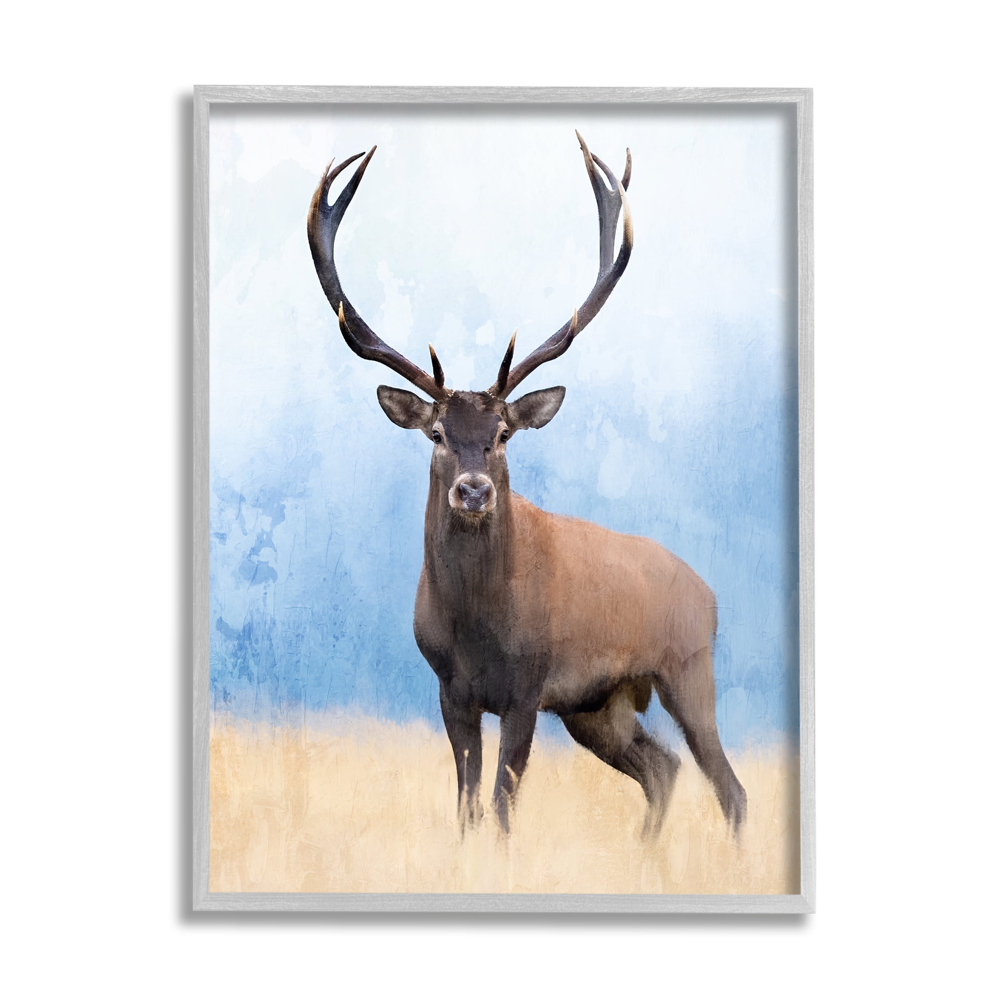 Stupell Industries Deer in Open Field Animals & Insects Painting Gray Framed Art Print Wall Art, 24 x 30