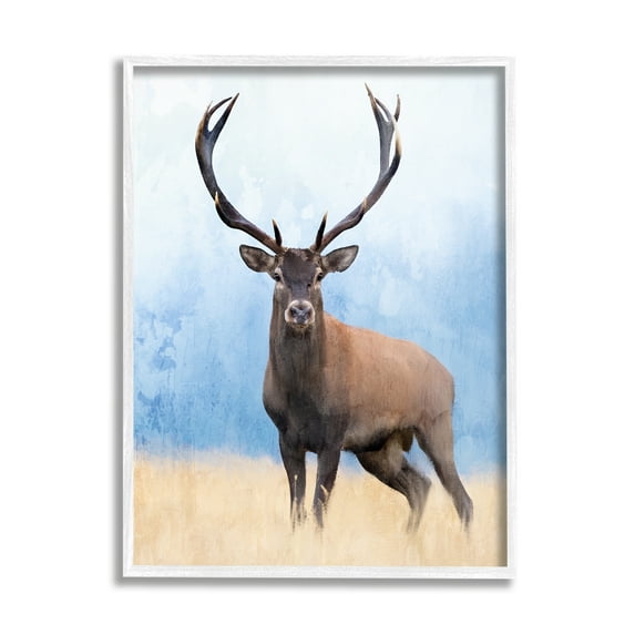 Stupell Industries Deer in Open Field Animals & Insects Painting White Framed Art Print Wall Art, 16 x 20