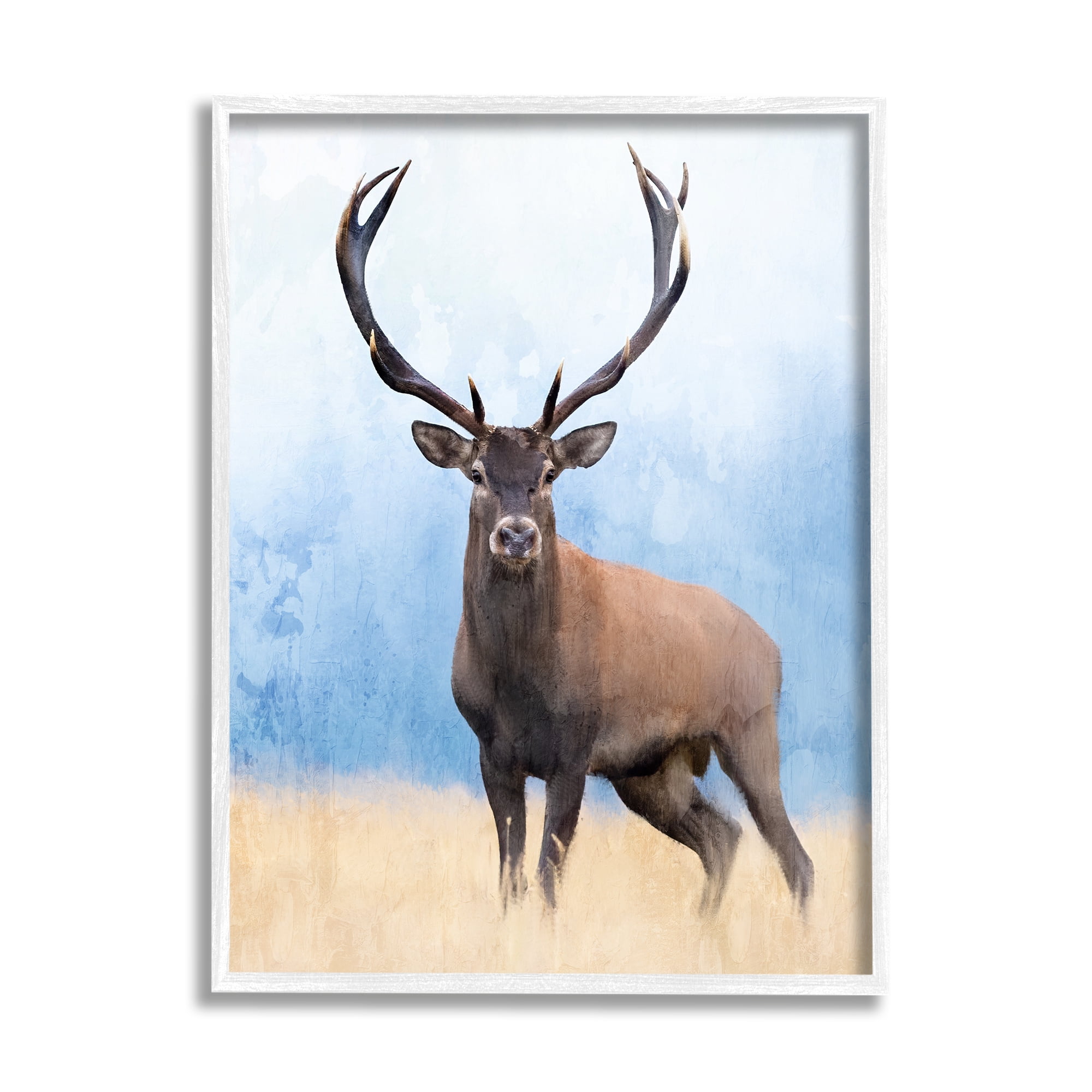 Stupell Industries Deer in Open Field Animals & Insects Painting White Framed Art Print Wall Art, 24 x 30