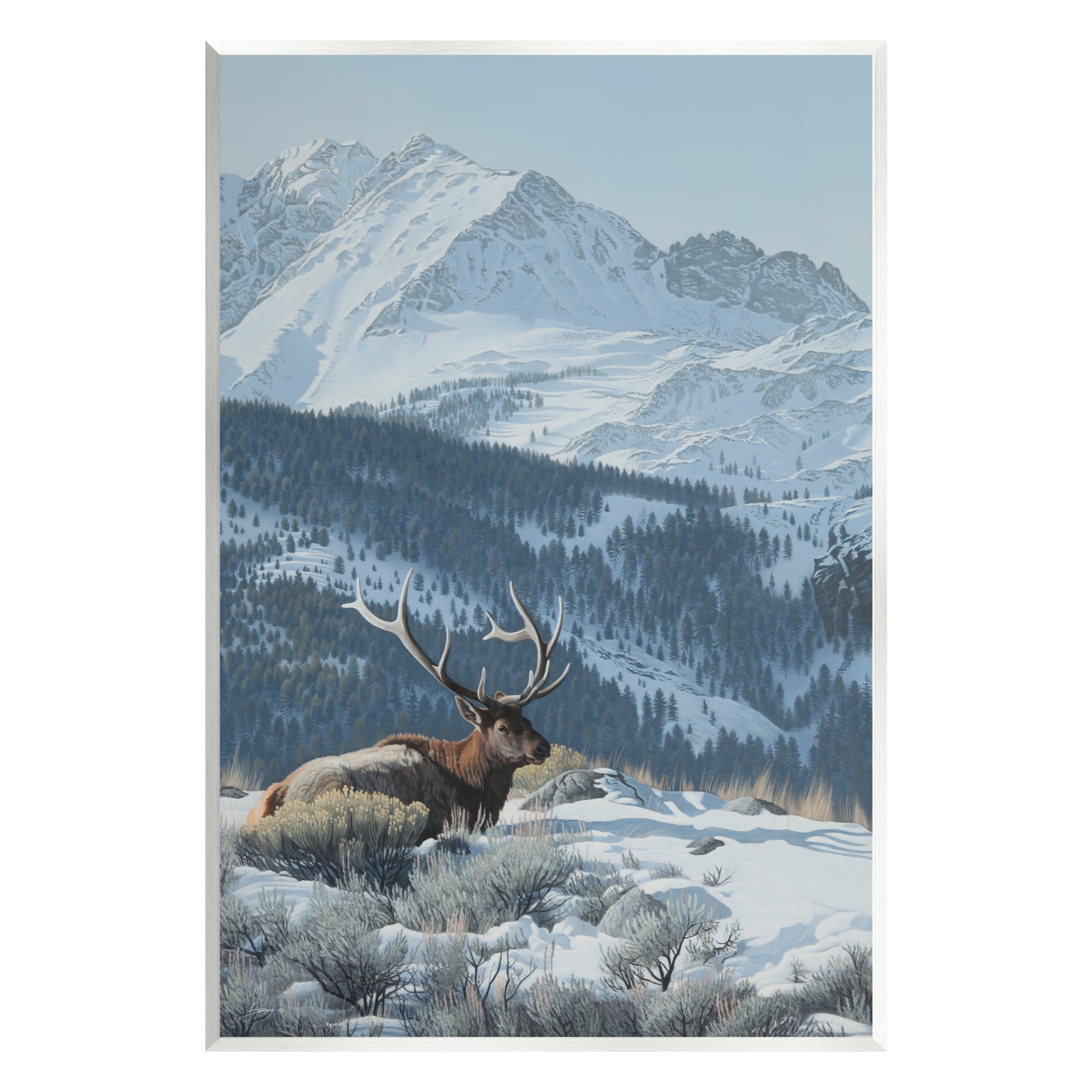 Stupell Industries Deer in Snowy Mountains Nature Painting Unframed Art Print Wall Art, 10 x 15