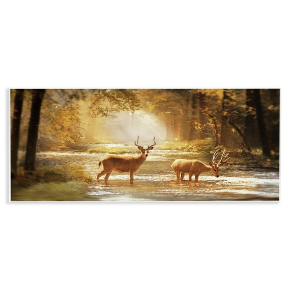 Stupell Industries Deer in Sunlit Grove Landscape Painting Unframed Art Print Wall Art, 17 x 7