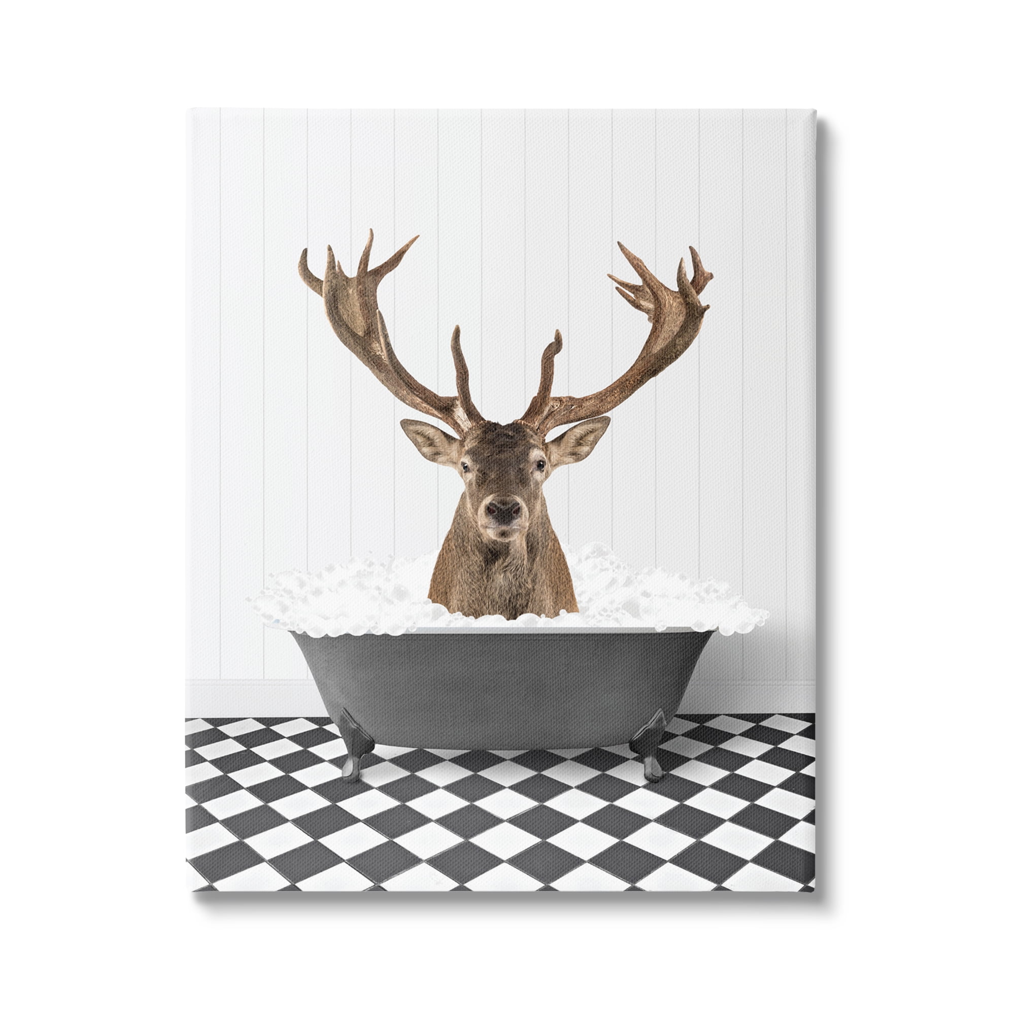 Stupell Industries Deer in Vintage Bathroom Animals & Insects Painting Gallery Wrapped Canvas Print Wall Art, 24 x 30