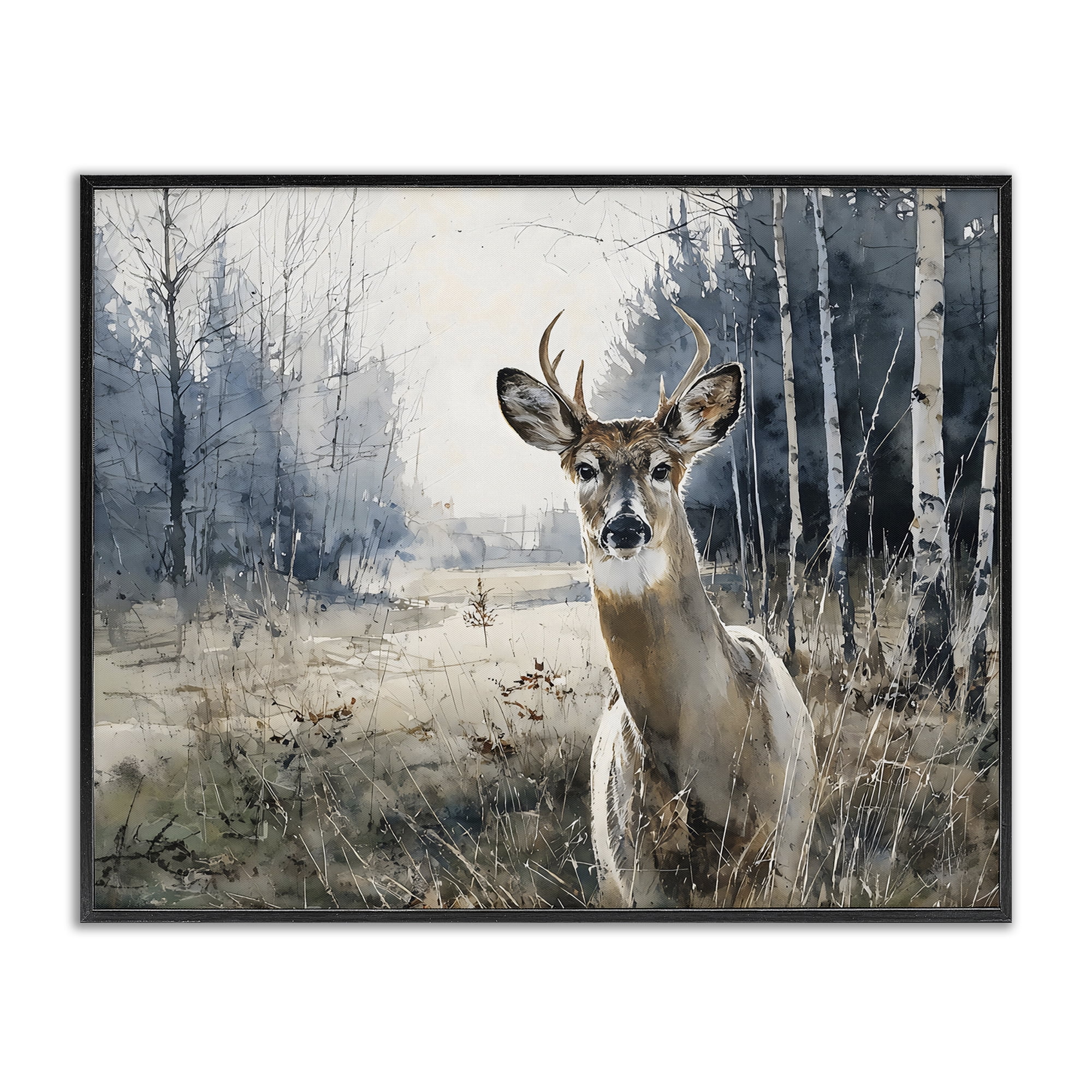 Stupell Industries Deer in Winter Wilderness Black Framed Giclee Art, design by Franklyn Gregory
