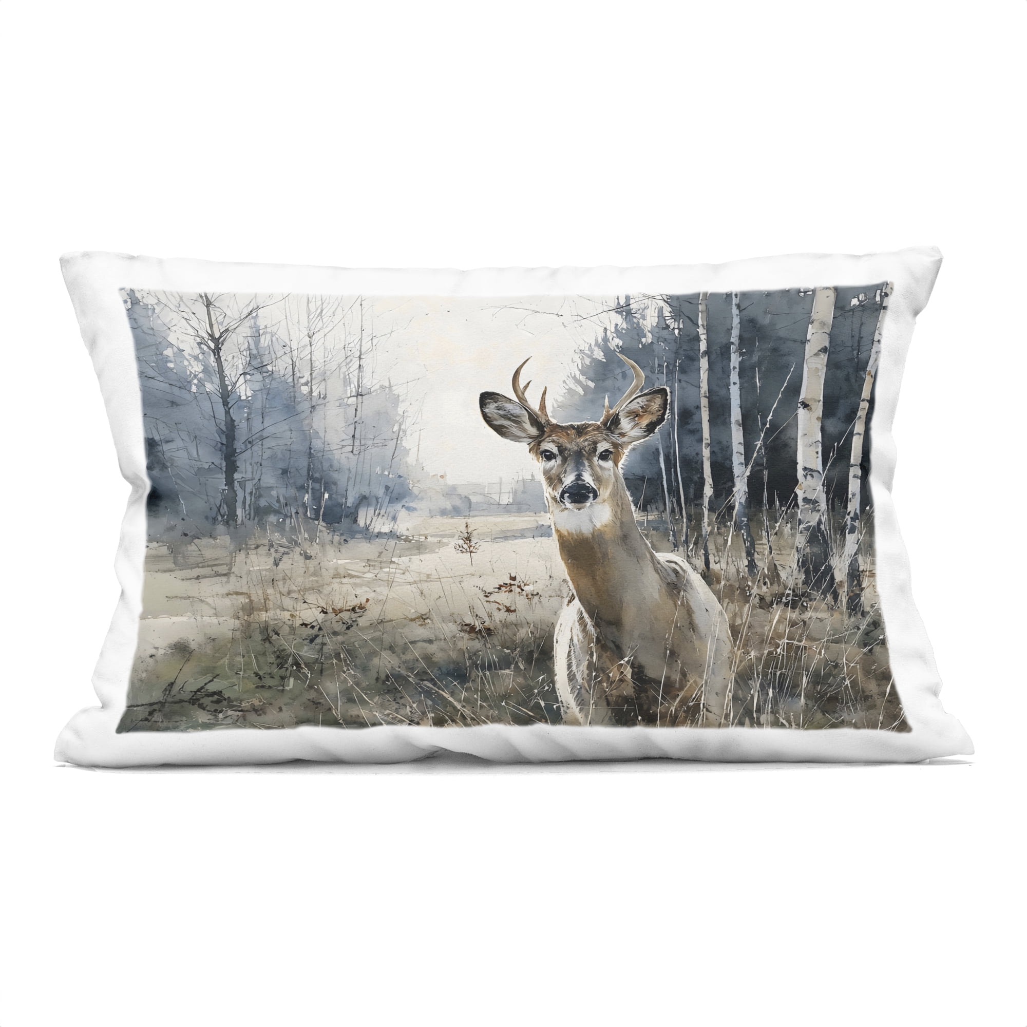 Stupell Industries Deer in Winter Wilderness Decorative Printed Throw Pillow, design by Franklyn Gregory, 14 x 7 x 20