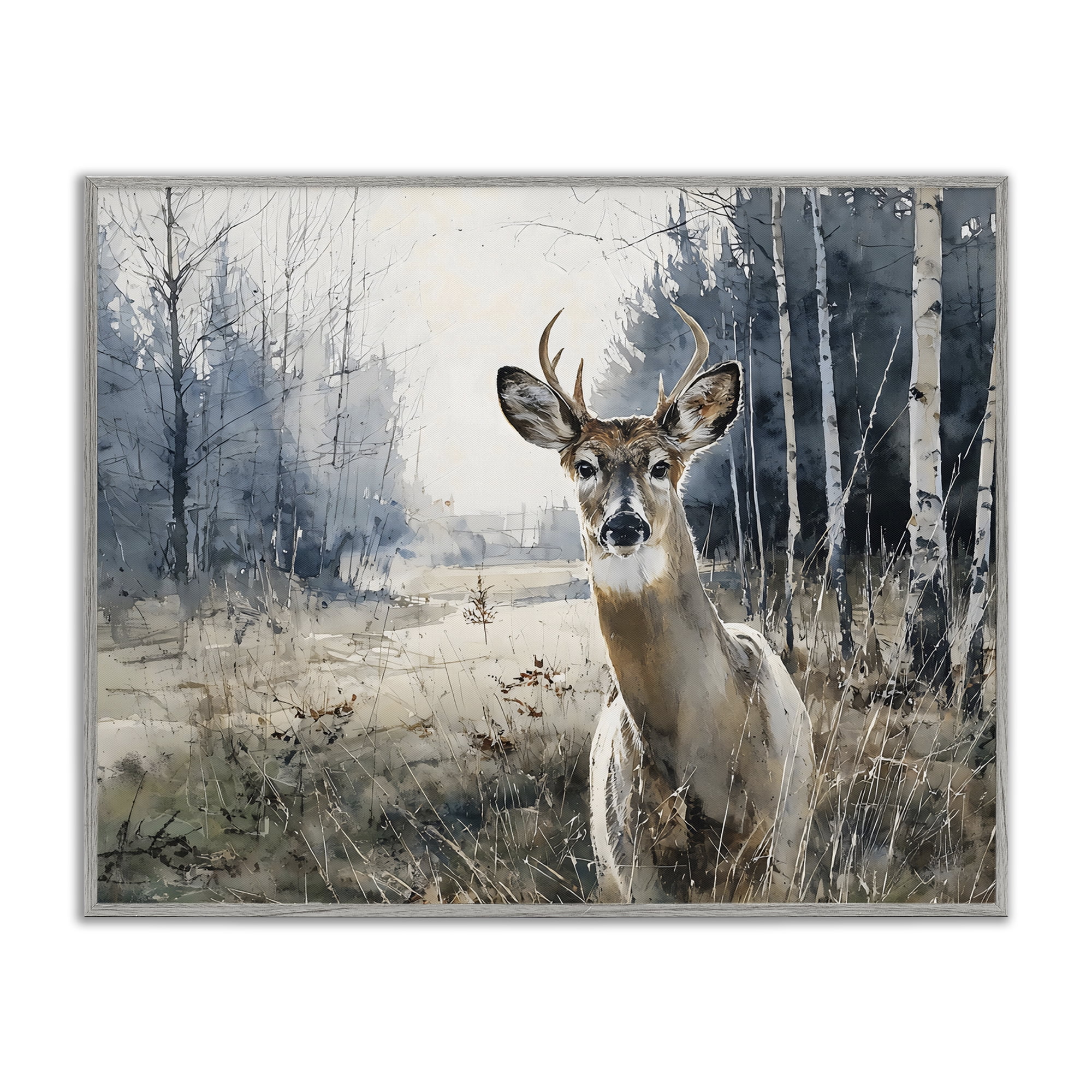 Stupell Industries Deer in Winter Wilderness Gray Framed Giclee Art, design by Franklyn Gregory