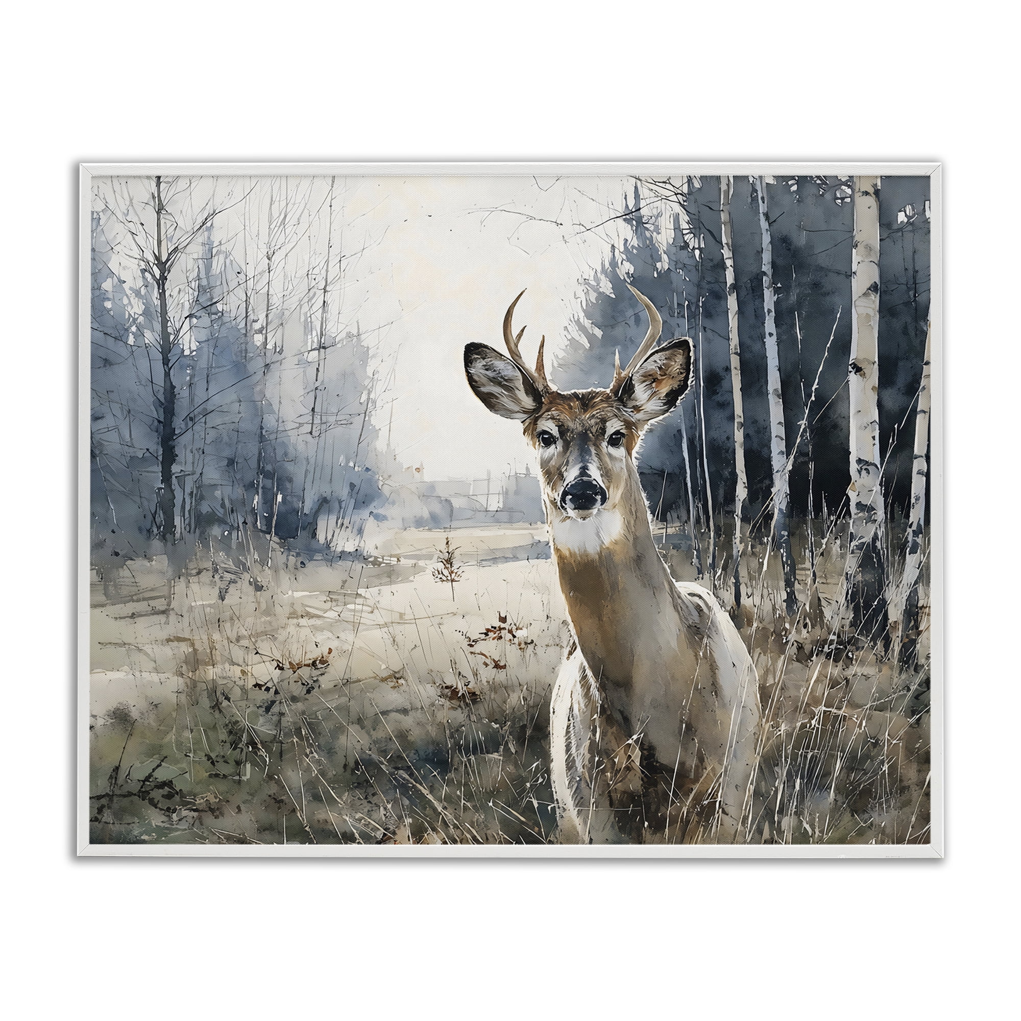 Stupell Industries Deer in Winter Wilderness White Framed Giclee Art, design by Franklyn Gregory