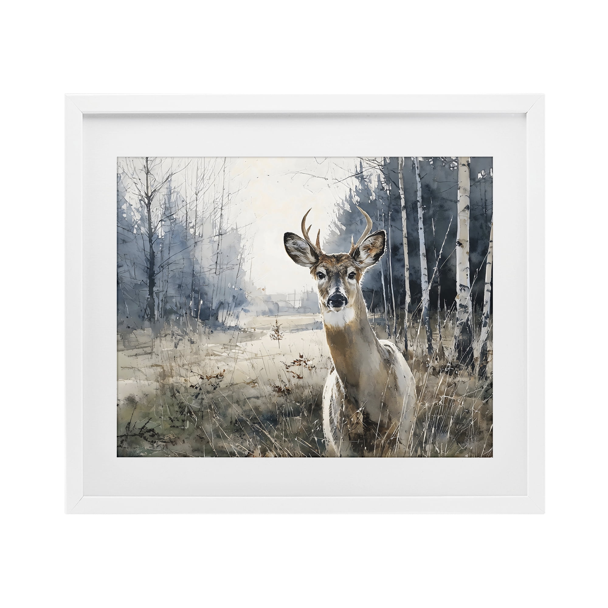 Stupell Industries Deer in Winter Wilderness White Framed Print Under Glass, design by Franklyn Gregory