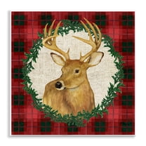 Stupell Industries Deer on Plaid & Wreath Holiday Painting Unframed Art Print Wall Art, 12 x 12