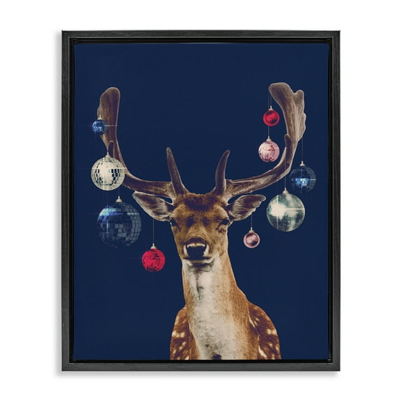 Stupell Industries Deer with Dazzling Ornaments Holiday Painting Black Floater Framed Art Print Wall Art, 17 x 21