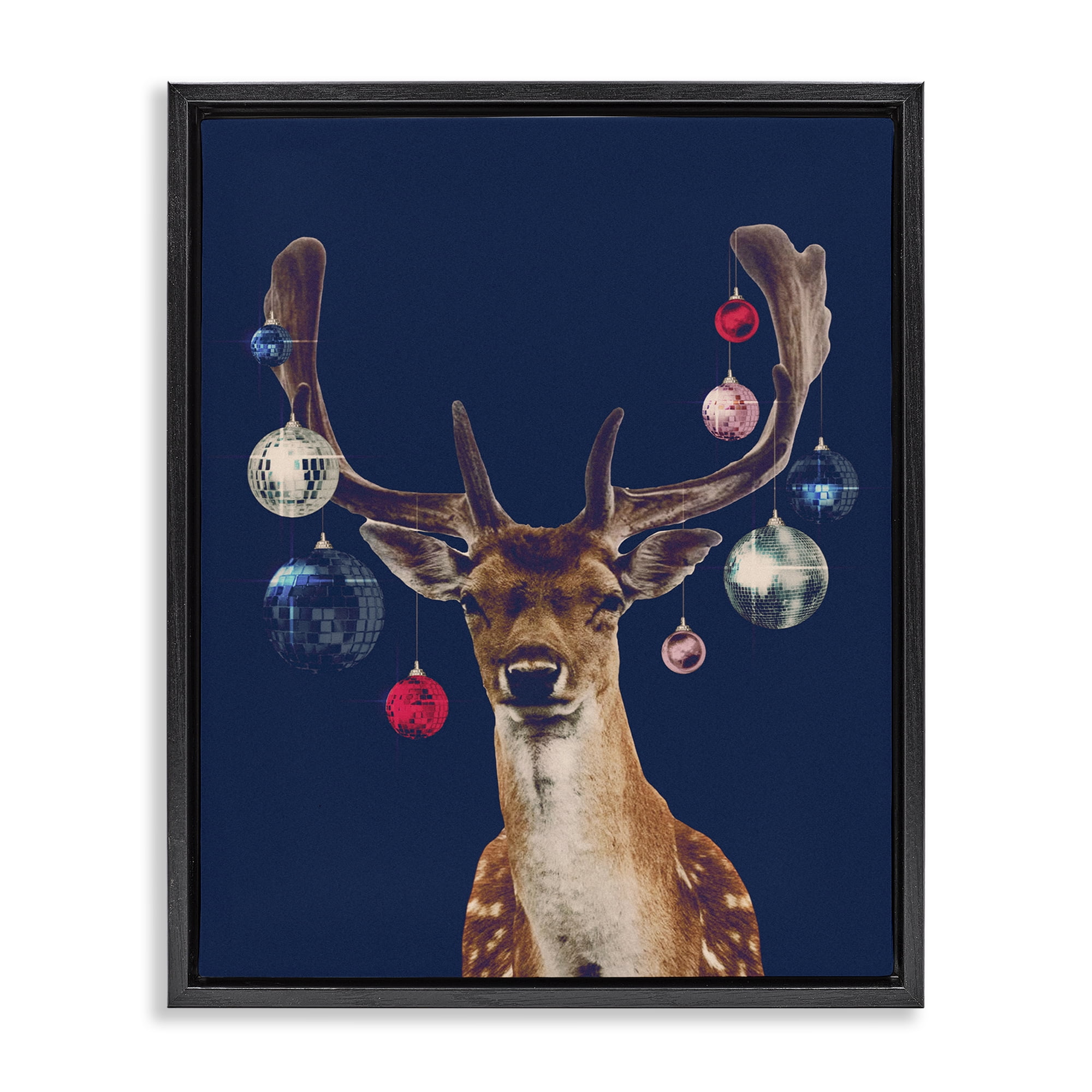 Stupell Industries Deer with Dazzling Ornaments Holiday Painting Black Floater Framed Art Print Wall Art, 25 x 31