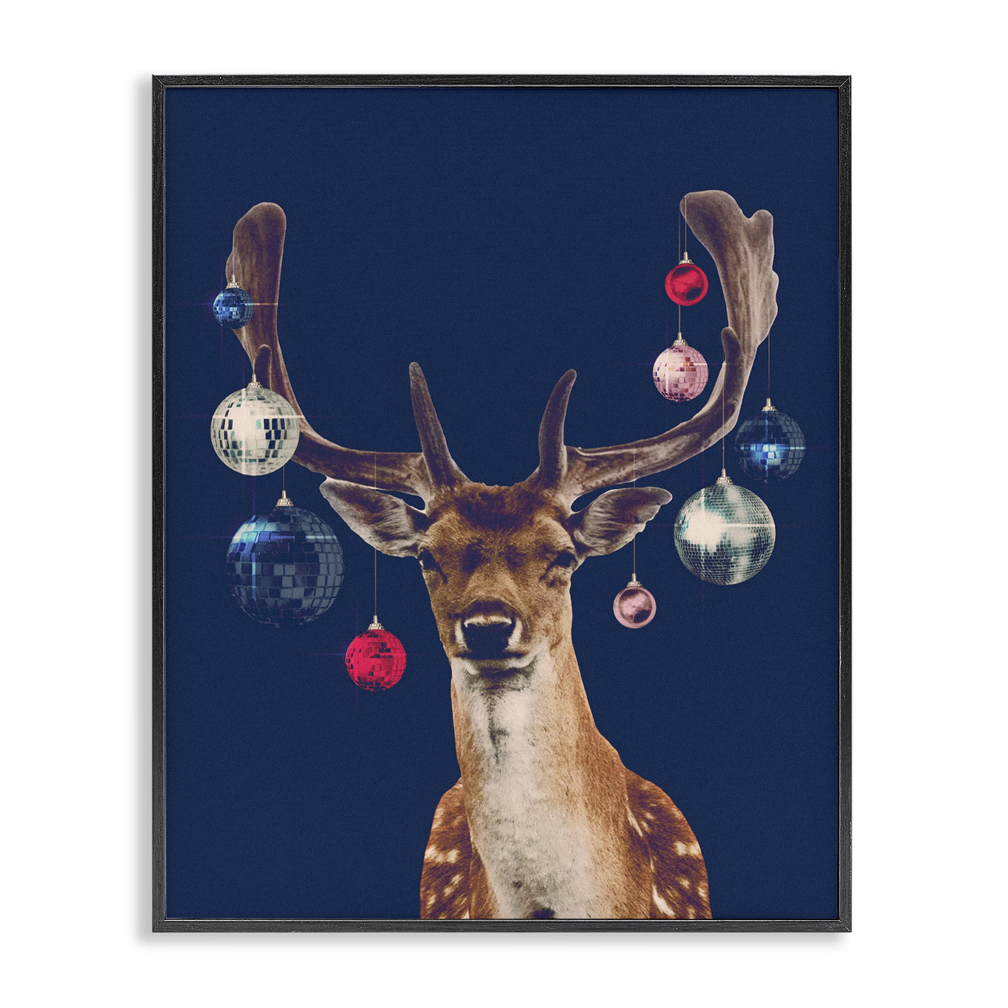 Stupell Industries Deer with Dazzling Ornaments Holiday Painting Black Framed Art Print Wall Art, 24 x 30