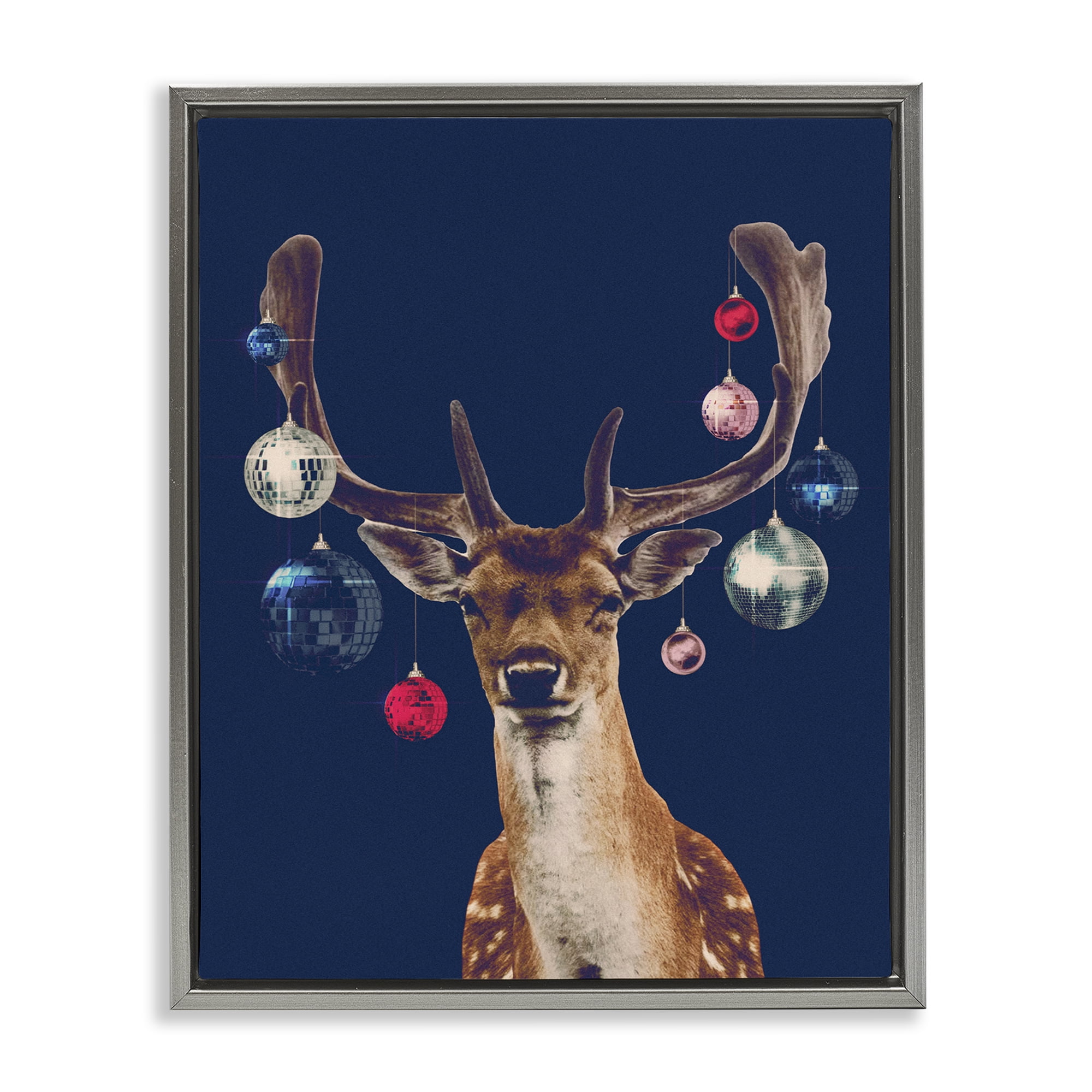 Stupell Industries Deer with Dazzling Ornaments Holiday Painting Gray Floater Framed Art Print Wall Art, 25 x 31