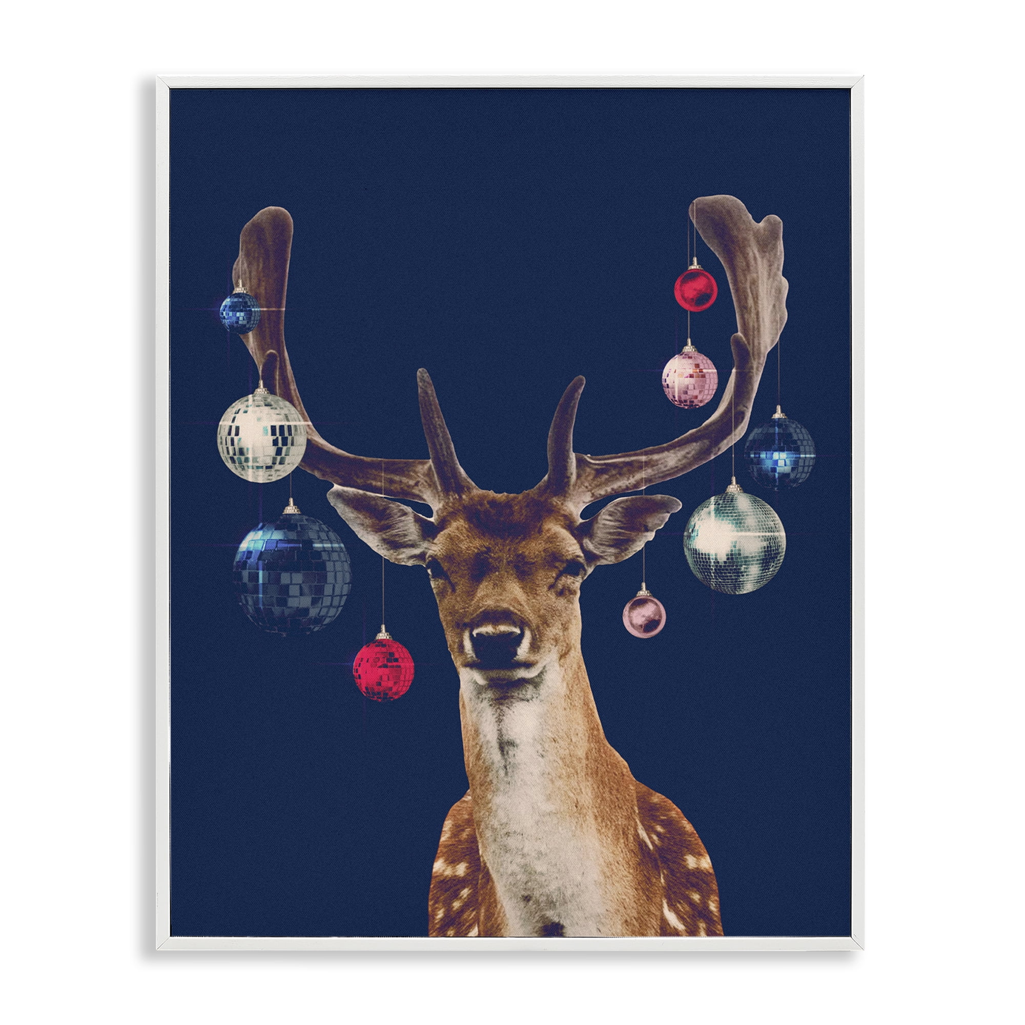 Stupell Industries Deer with Dazzling Ornaments Holiday Painting White Framed Art Print Wall Art, 11 x 14