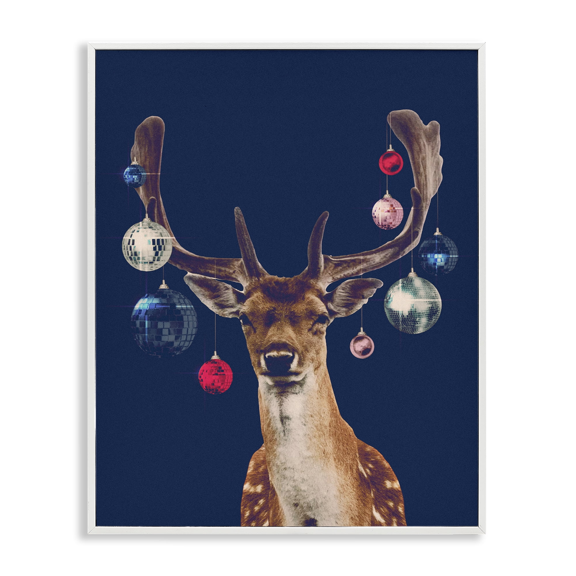 Stupell Industries Deer with Dazzling Ornaments Holiday Painting White Framed Art Print Wall Art, 24 x 30