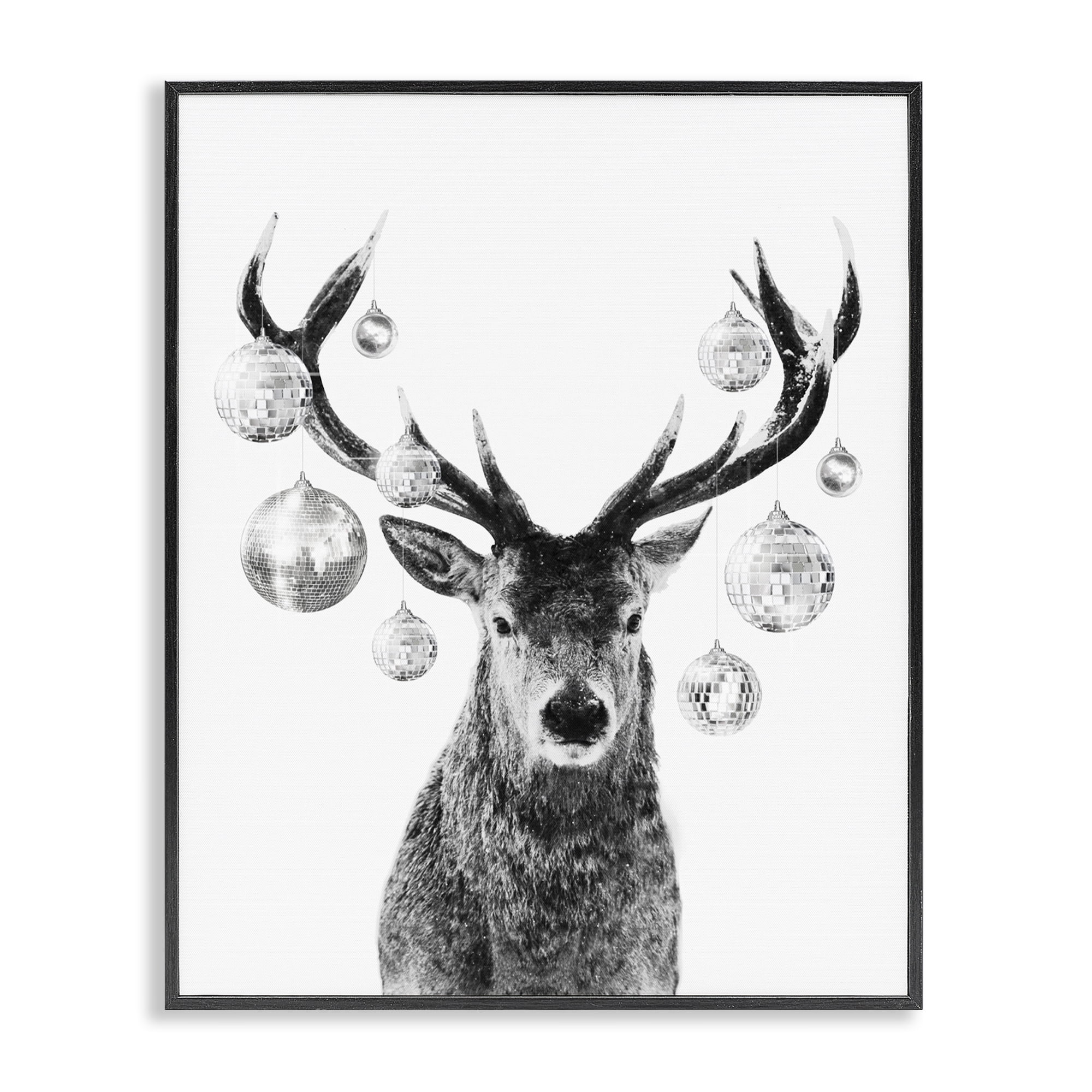 Stupell Industries Deer with Disco Balls Animals & Insects Painting Black Framed Art Print Wall Art, 16 x 20