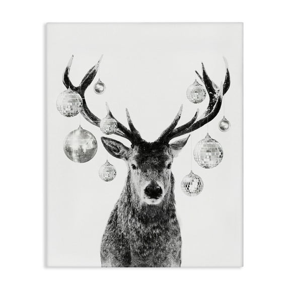 Stupell Industries Deer with Disco Balls Animals & Insects Painting Gallery Wrapped Canvas Art Print Wall Art, 16 x 20