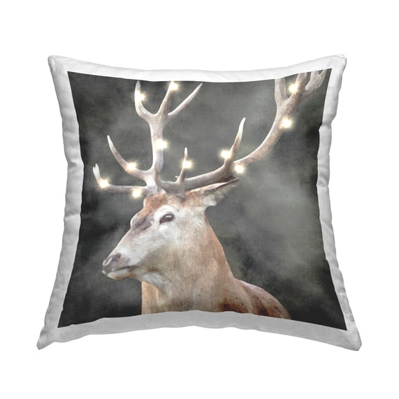 Stupell Industries Deer with Holiday Lights Square Decorative Printed Throw Pillow, 18 x 18