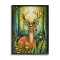 Stupell Industries Deer with Nature Mushrooms Animals & Insects Painting Black Framed Art Print Wall Art, 11 x 14