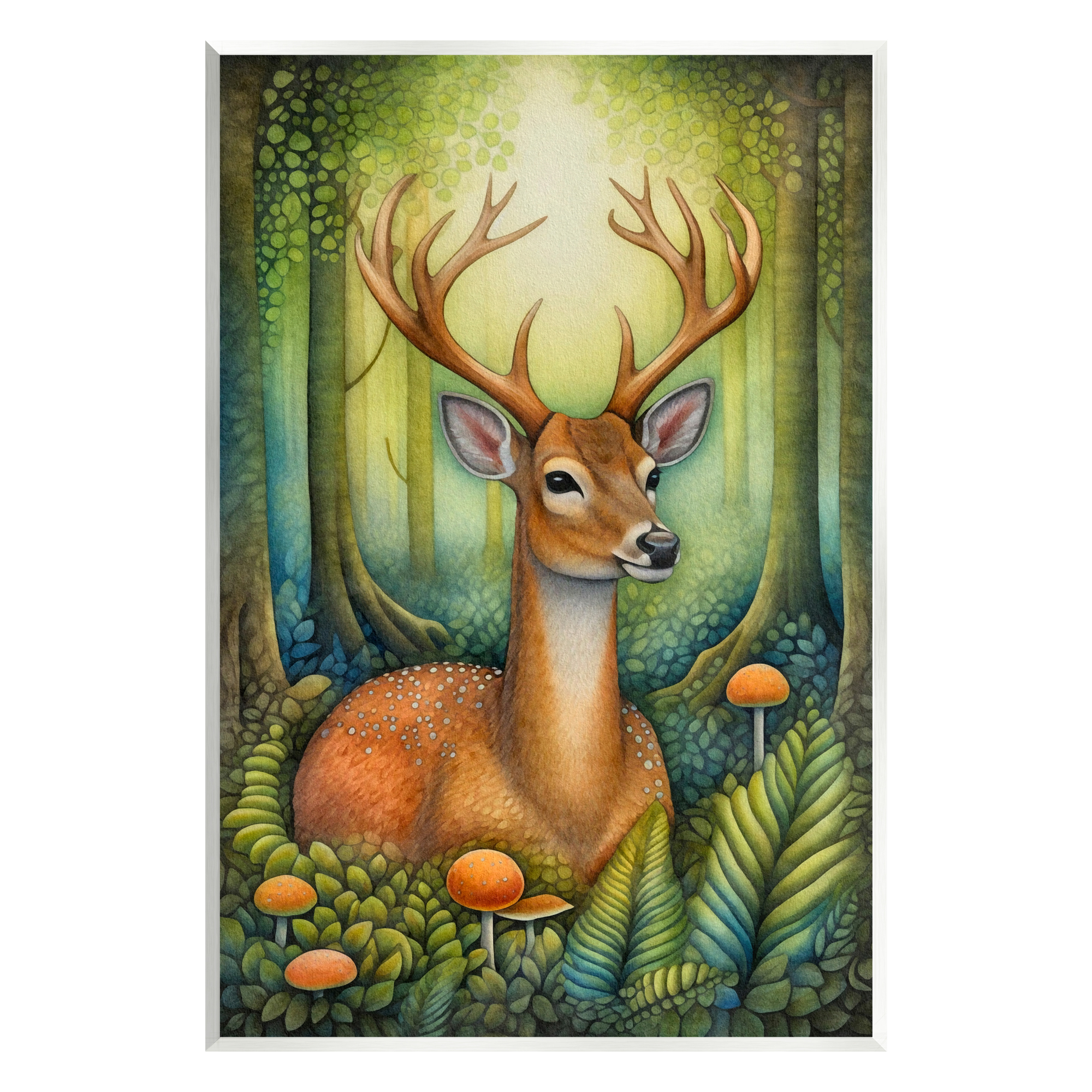 Stupell Industries Deer with Nature Mushrooms Animals & Insects Painting Unframed Art Print Wall Art, 13 x 19