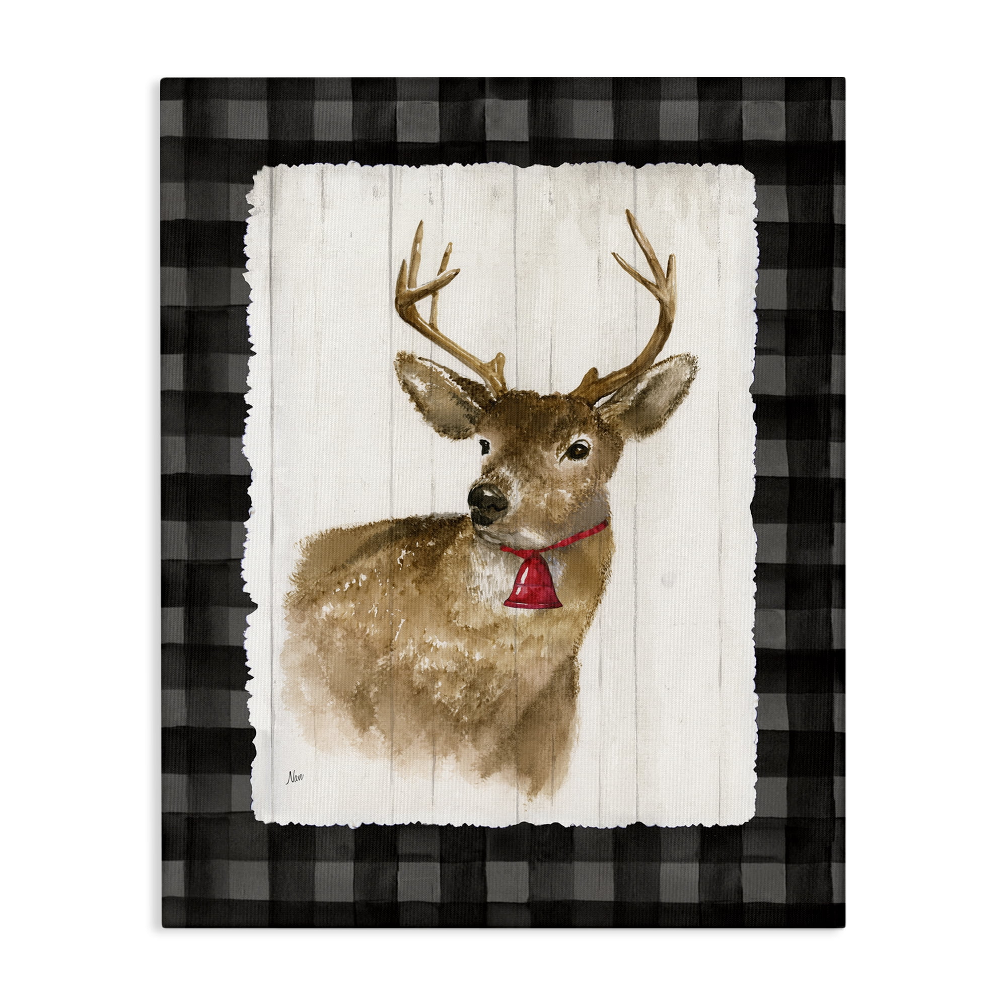Stupell Industries Deer with Red Bell Animals & Insects Painting Gallery Wrapped Canvas Art Prints Wall Art, 24 x 30